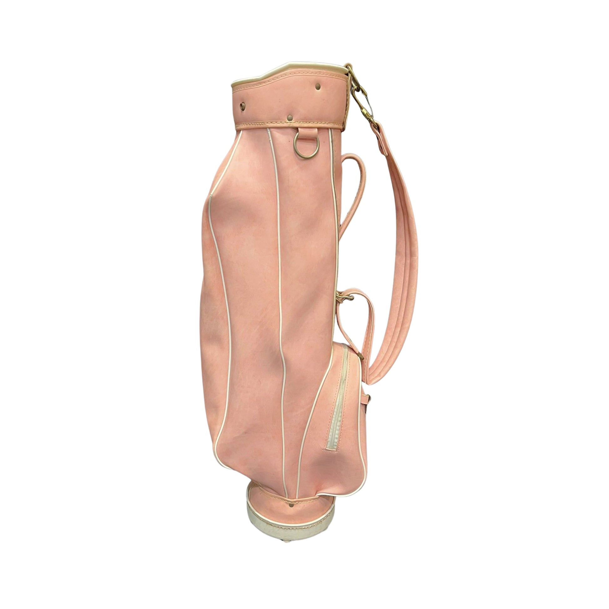 Pink golf bag with a strap on a white background