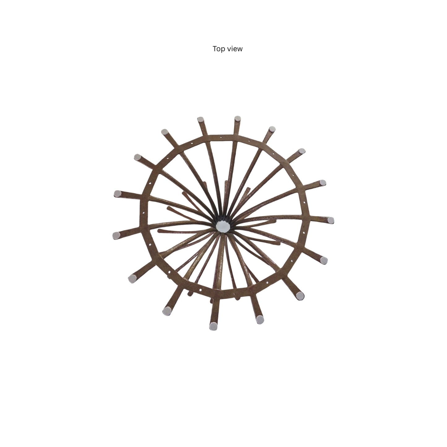 Top view iron pedestal and a carved glass top on a white background