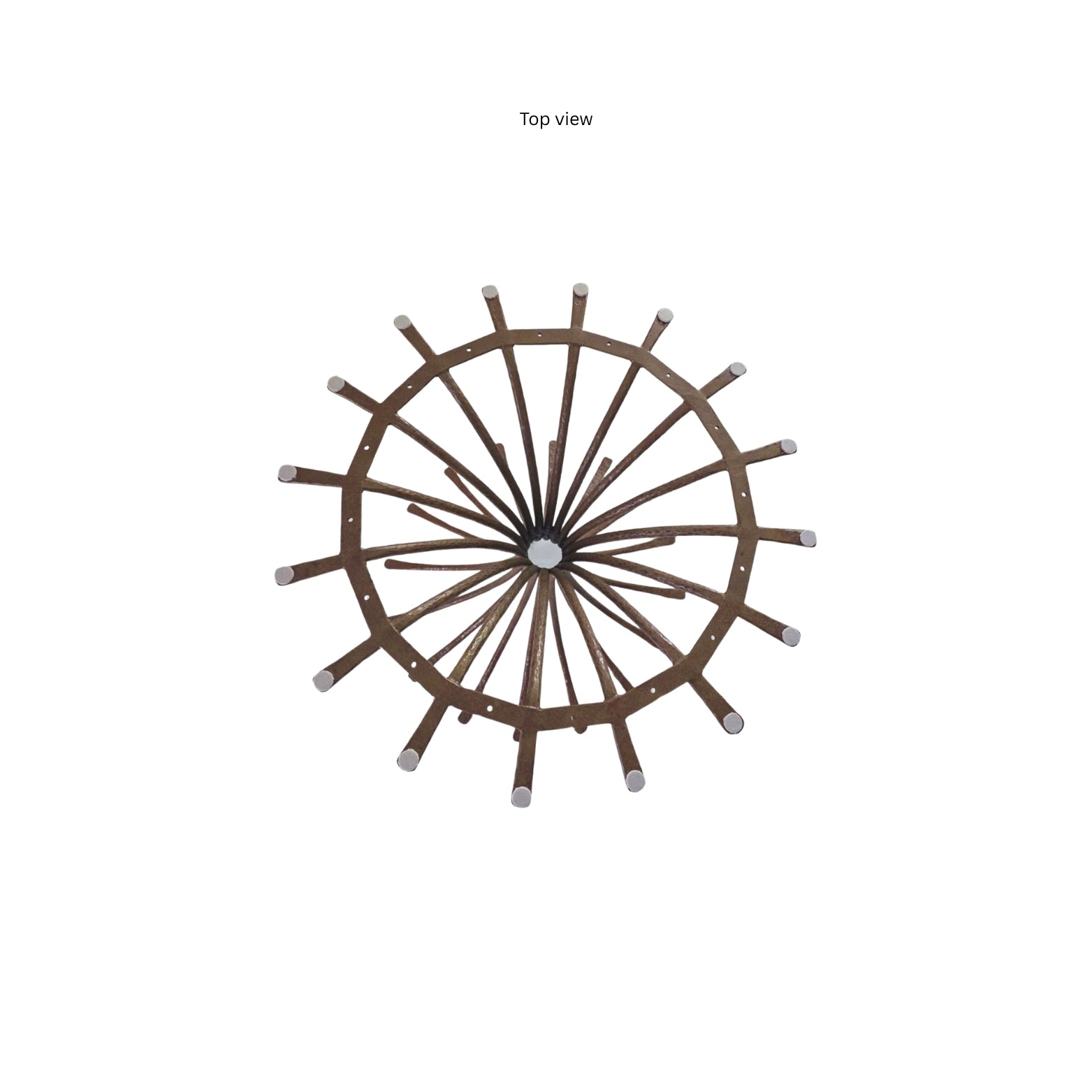 Top view iron pedestal and a carved glass top on a white background