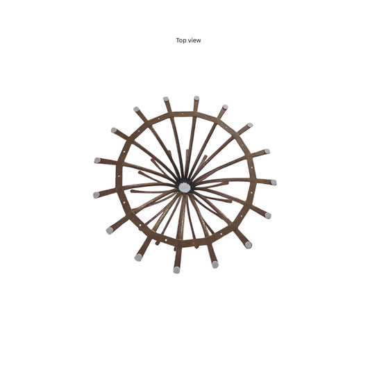 Top view iron pedestal and a carved glass top on a white background