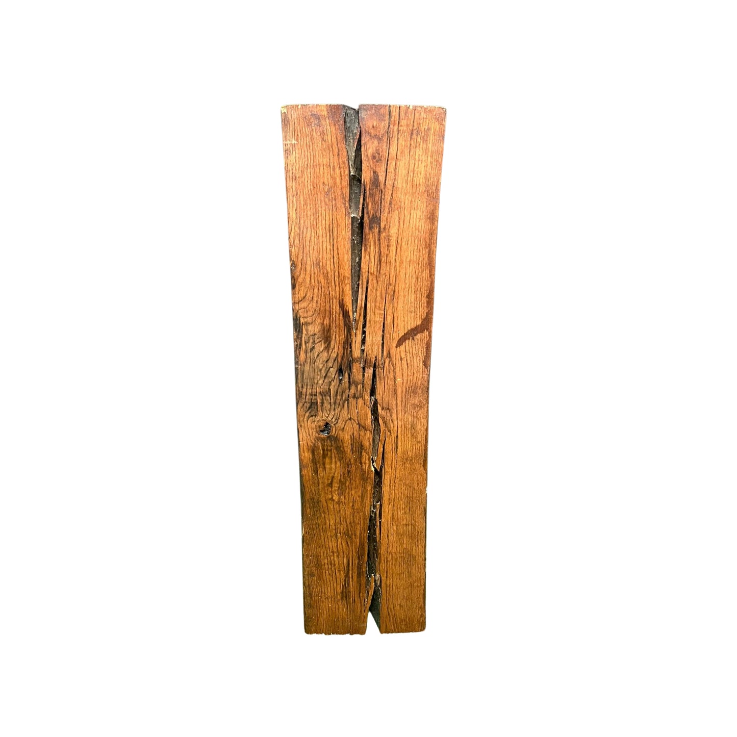 Wooden pedestal with natural grain and texture on a white background