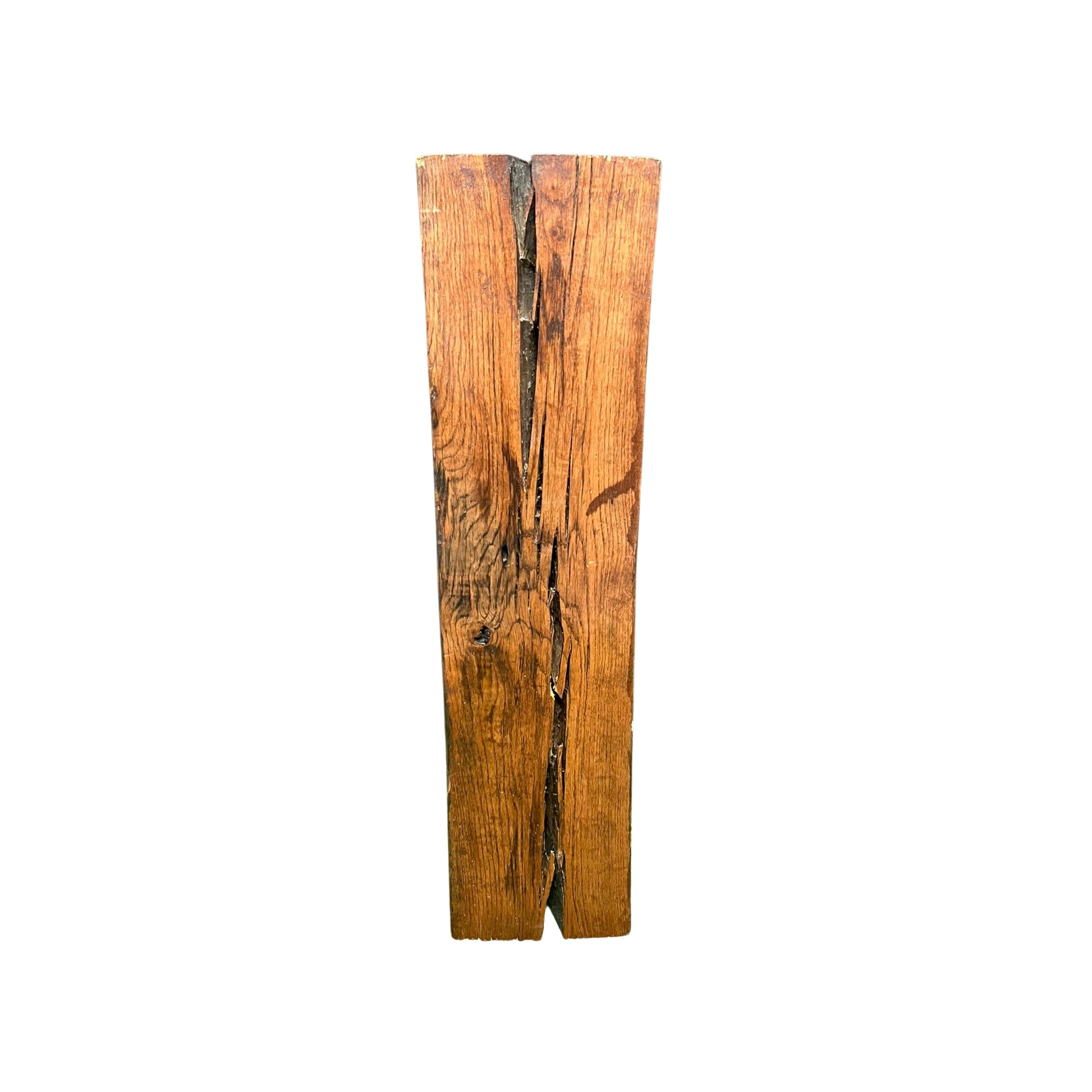 Wooden pedestal with natural grain and texture on a white background