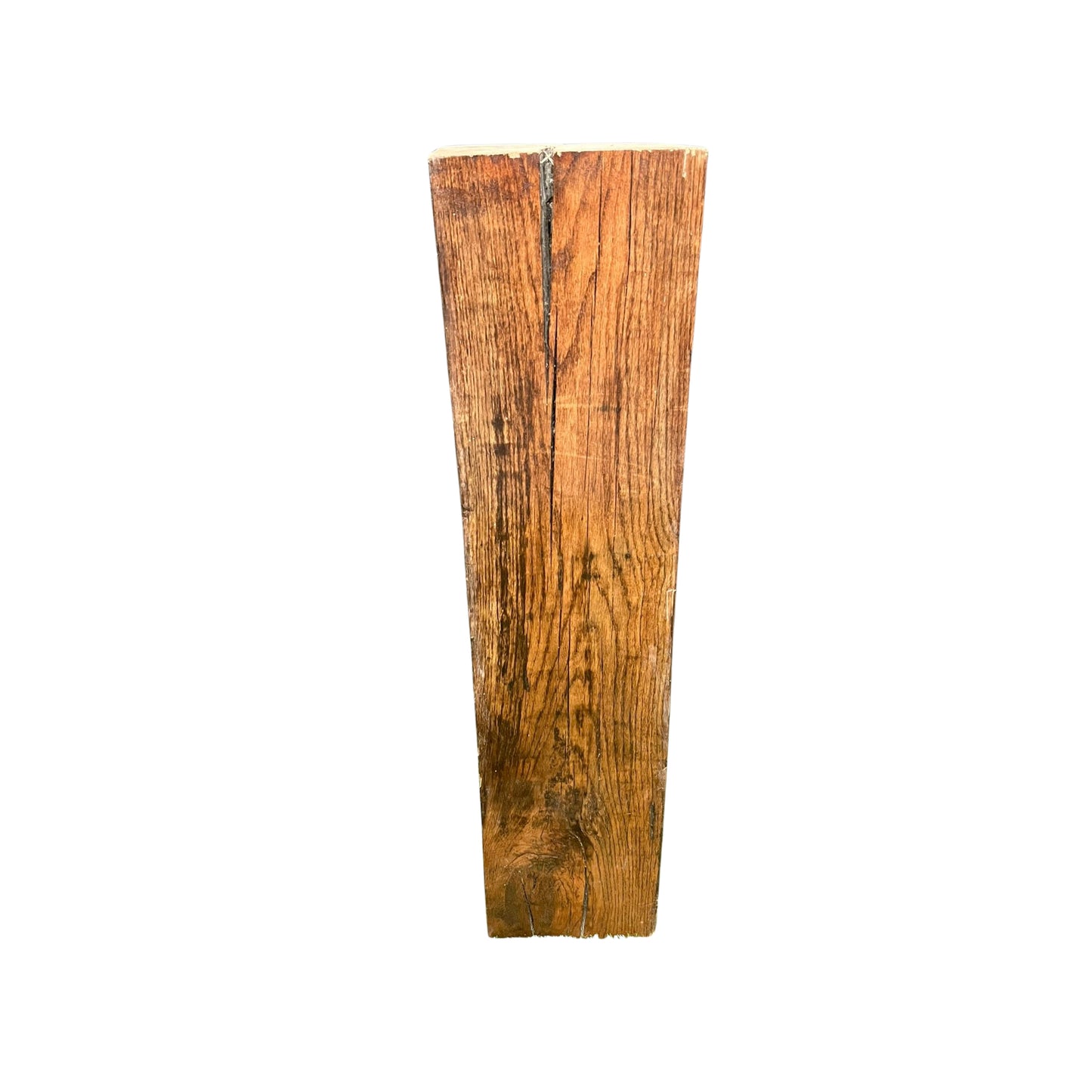 Wooden plank with a visible crack on a white background