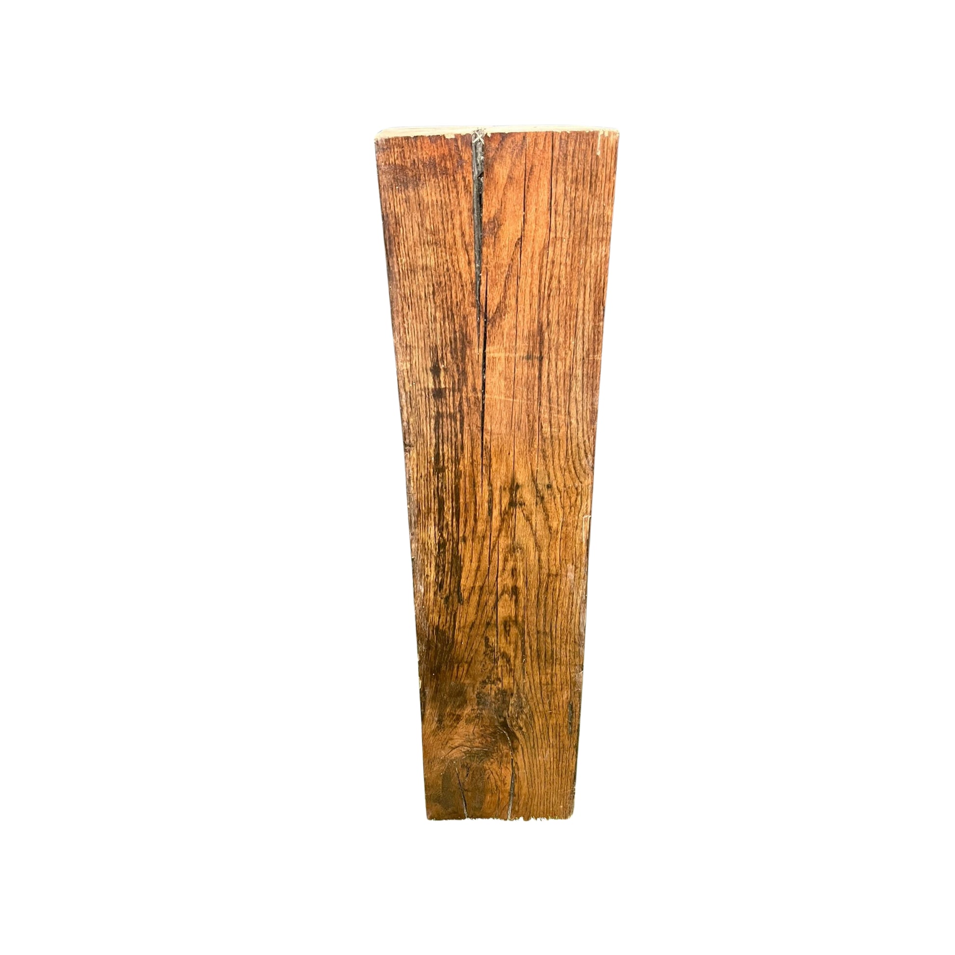 Wooden plank with a visible crack on a white background