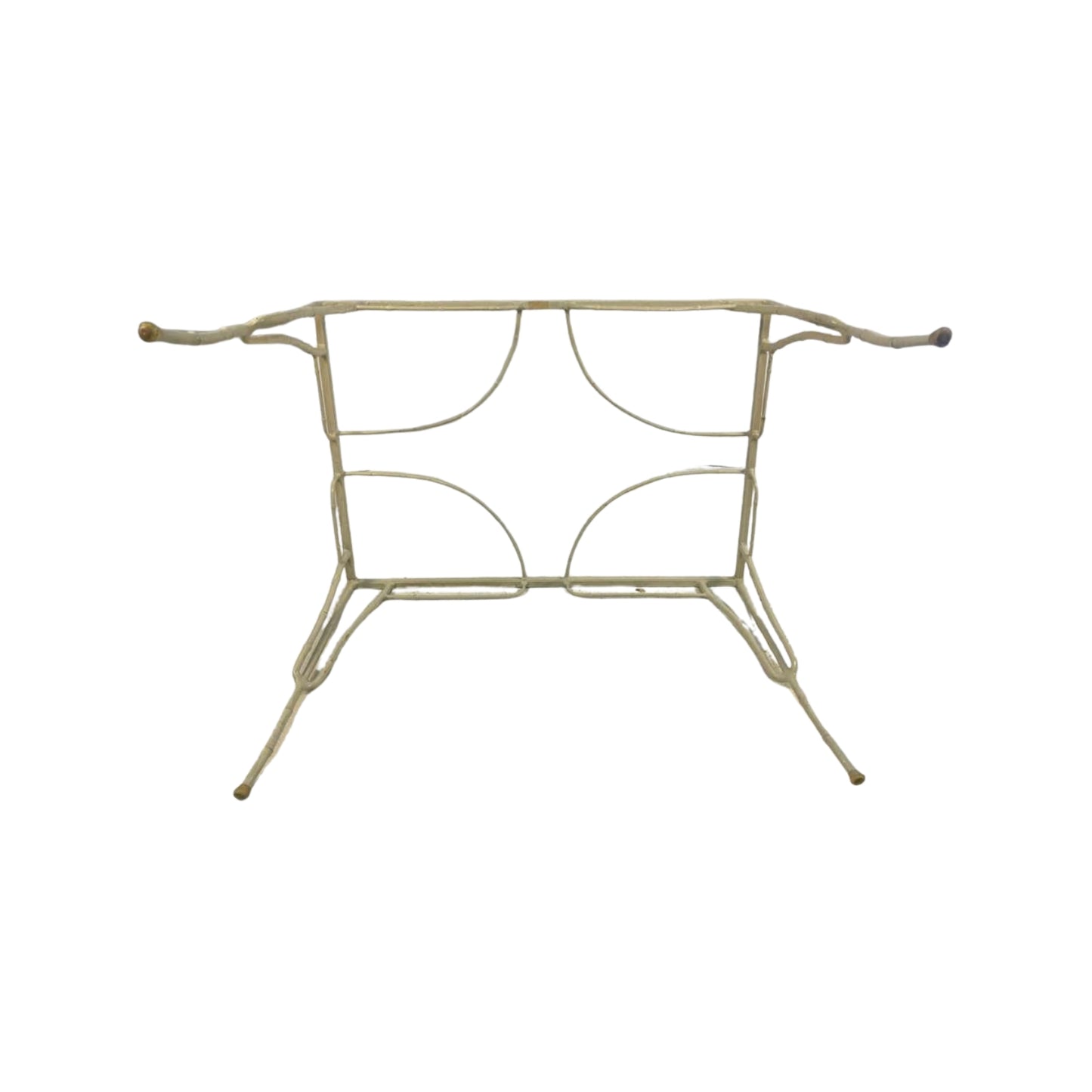 Bottom view of a 1950s table frame imitation of cane and bamboo on a white background