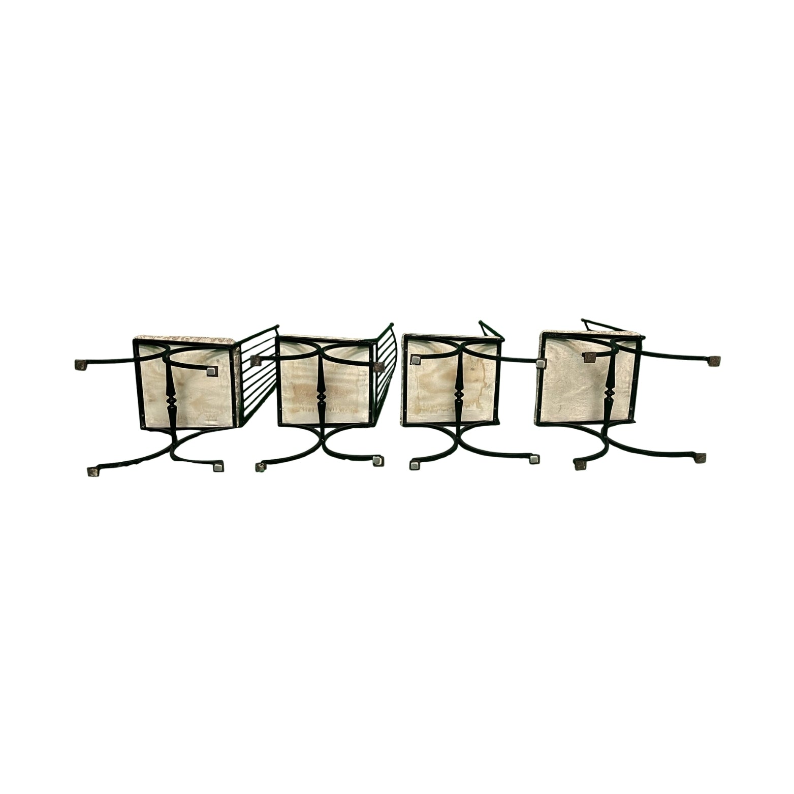 Bottom view of set of four iron chairs