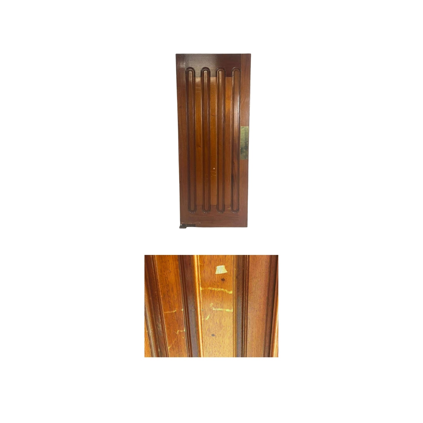Detail view showing MCM swing door at the front on a white background