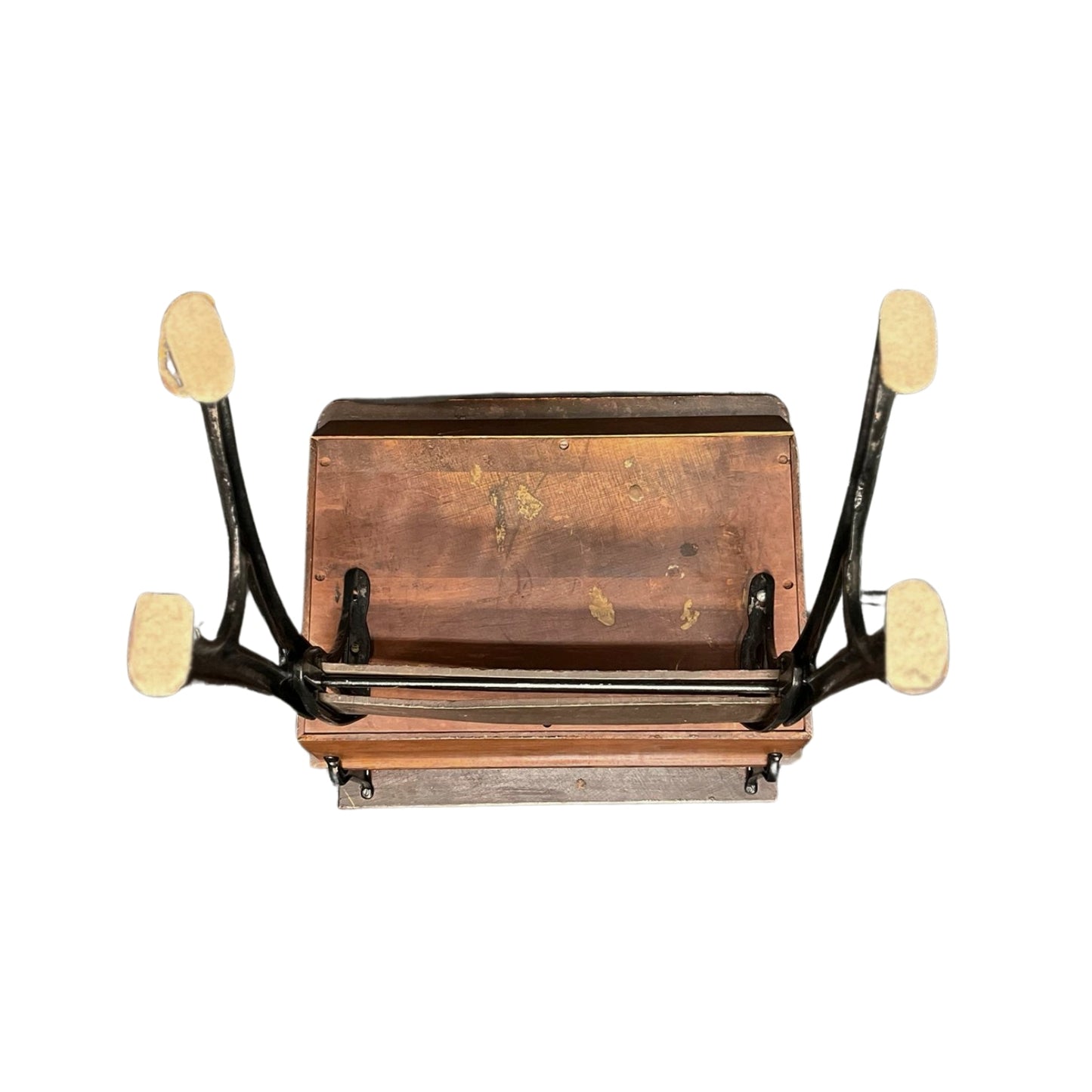 Bottom view of a vintage wooden child school desk