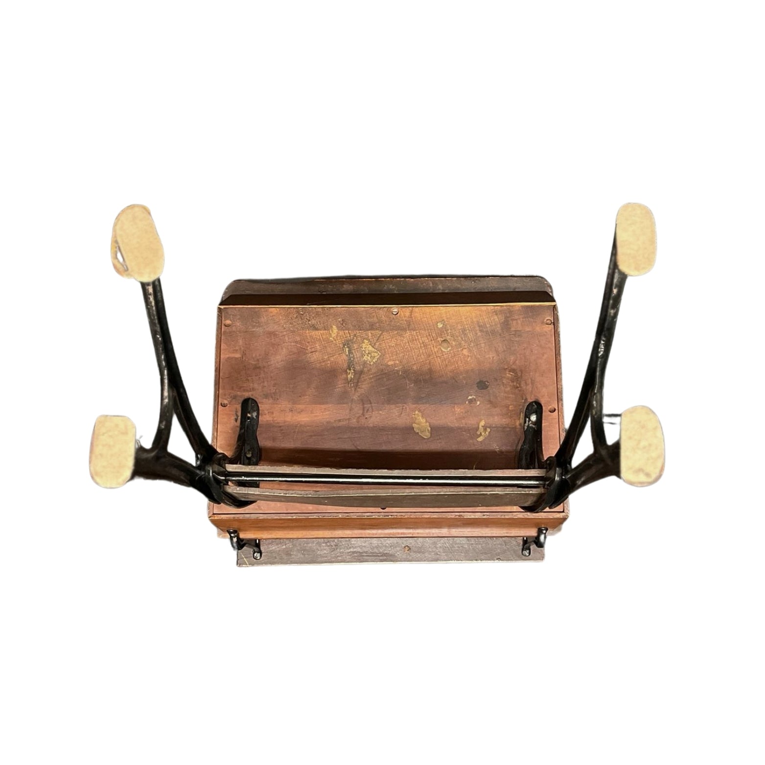 Bottom view of a vintage wooden child school desk