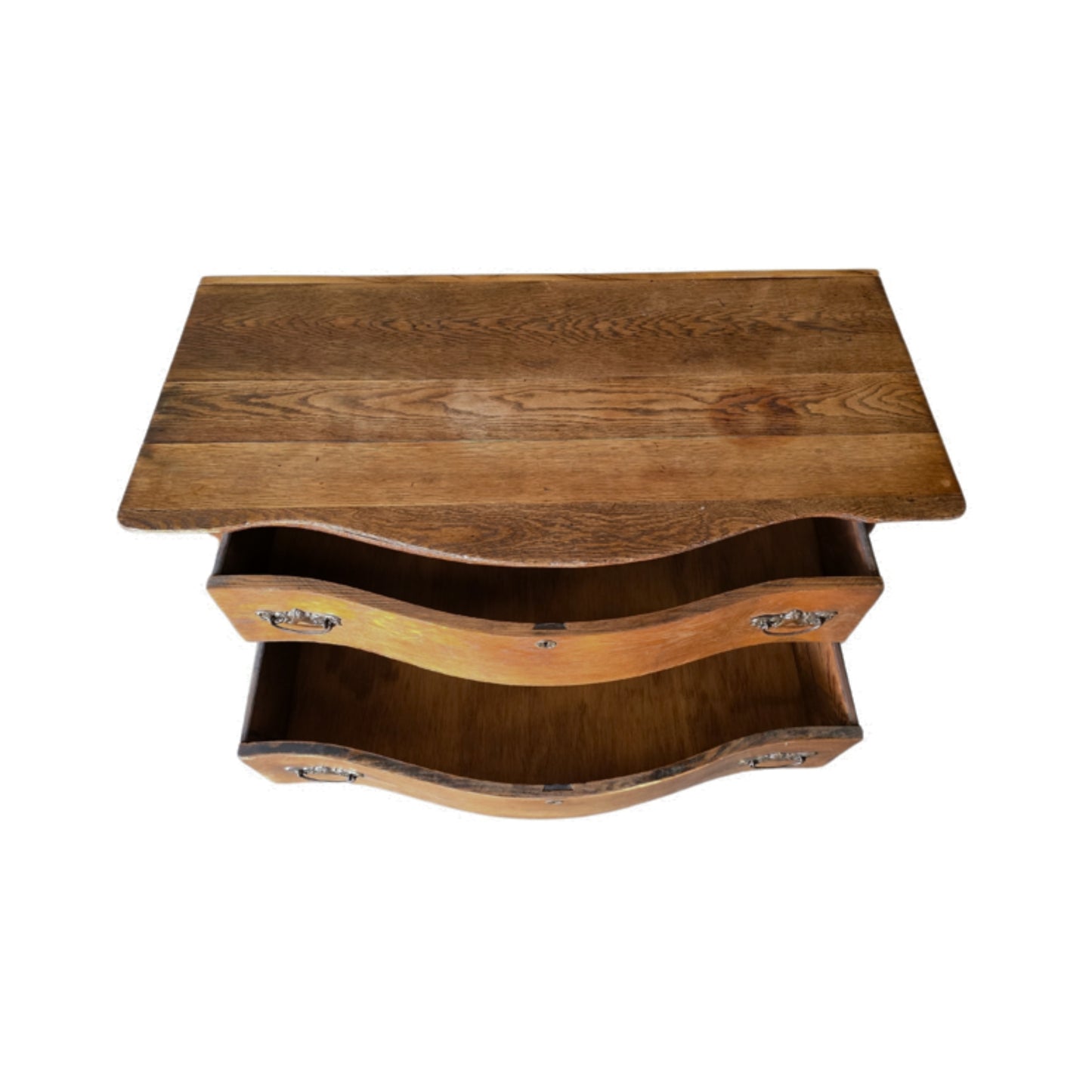 Top view of a wooden two-drawer dresser