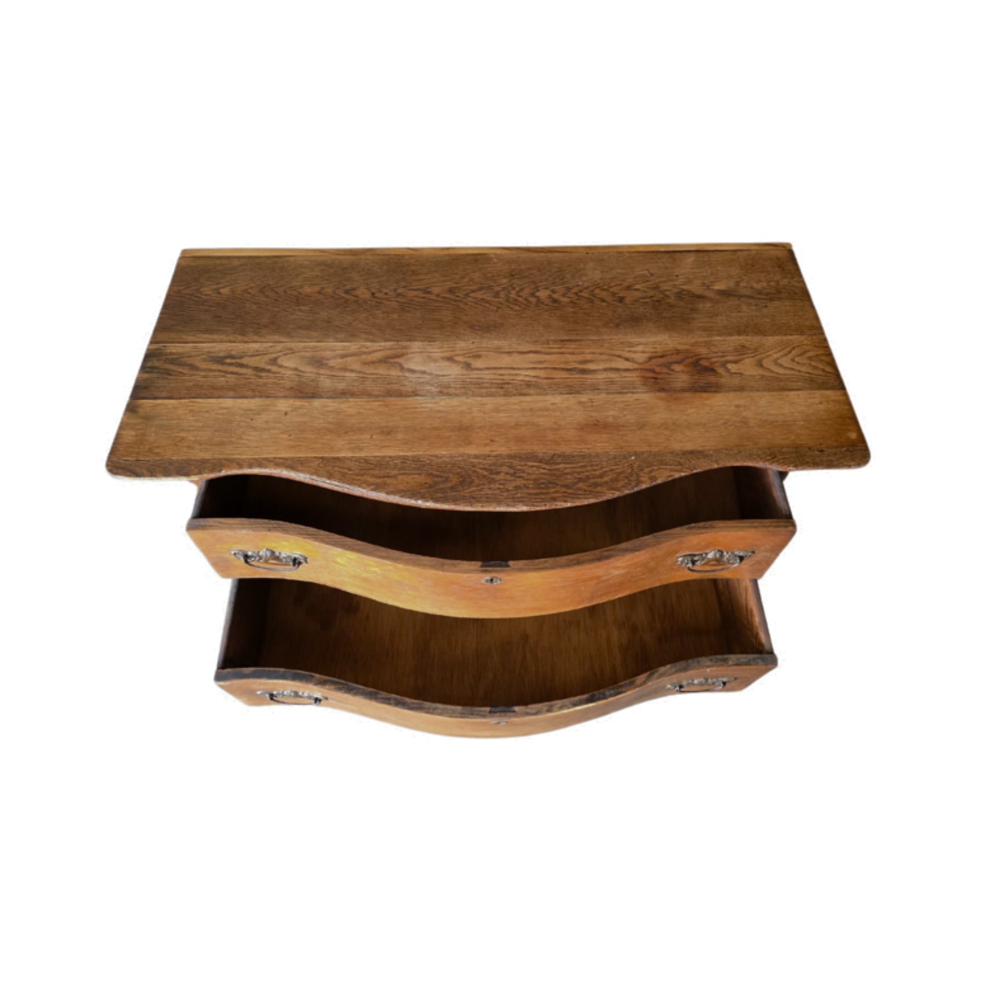 Top view of a wooden two-drawer dresser
