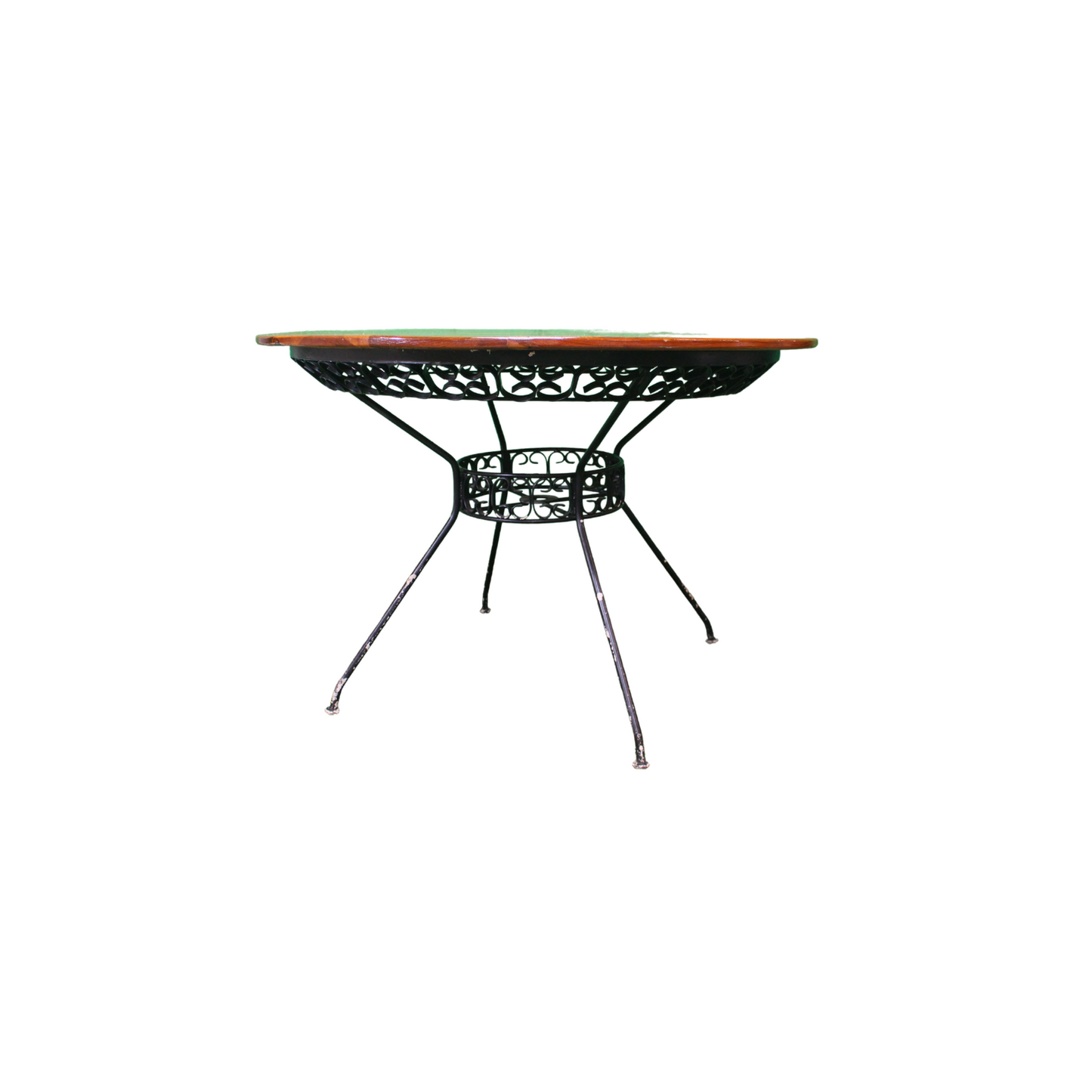 Ironically inspired by Arthur Umanoff's Grenada Collection, this dinette set features a playful iron scroll design. 