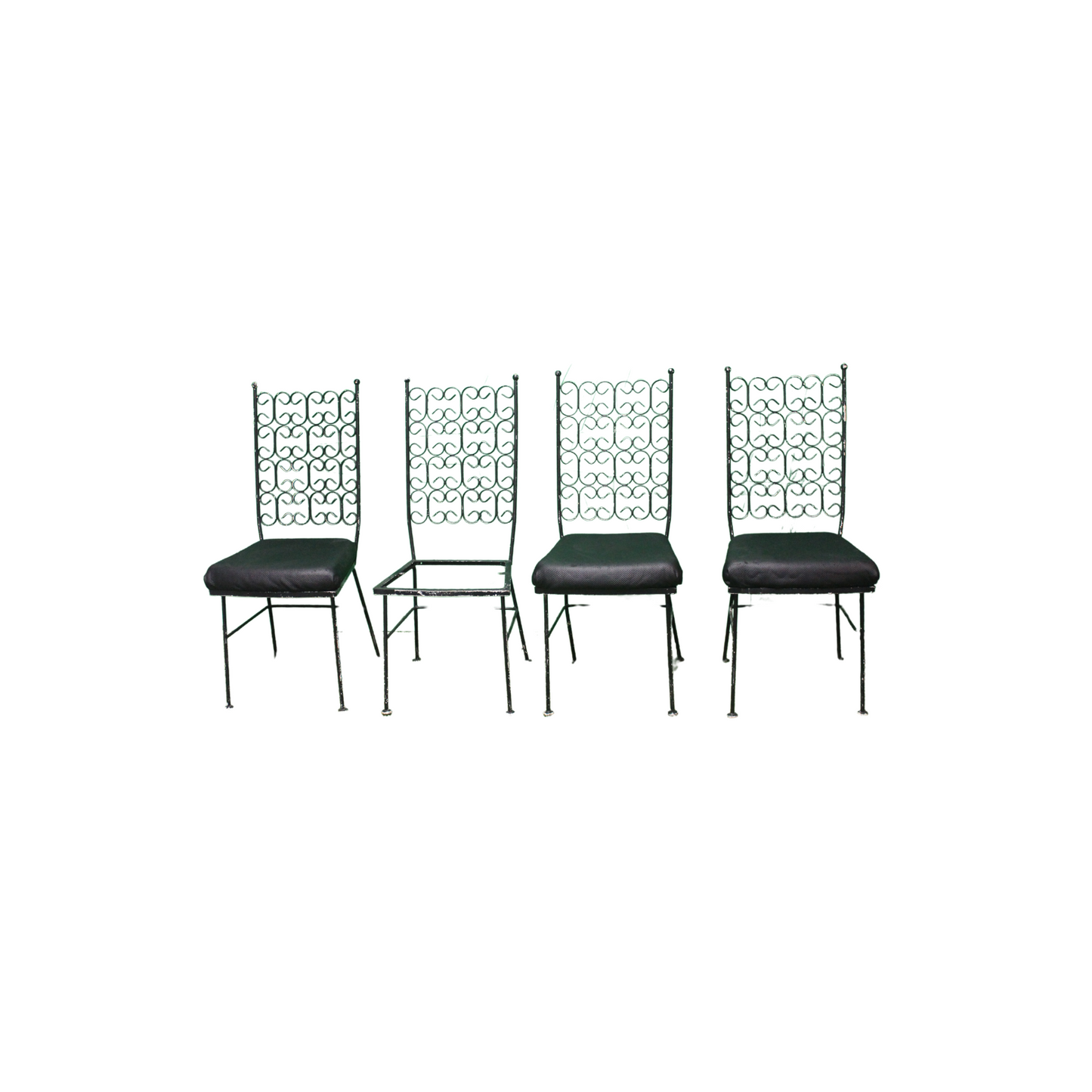 Ironically inspired by Arthur Umanoff's Grenada Collection, this dinette set features a playful iron scroll design. 