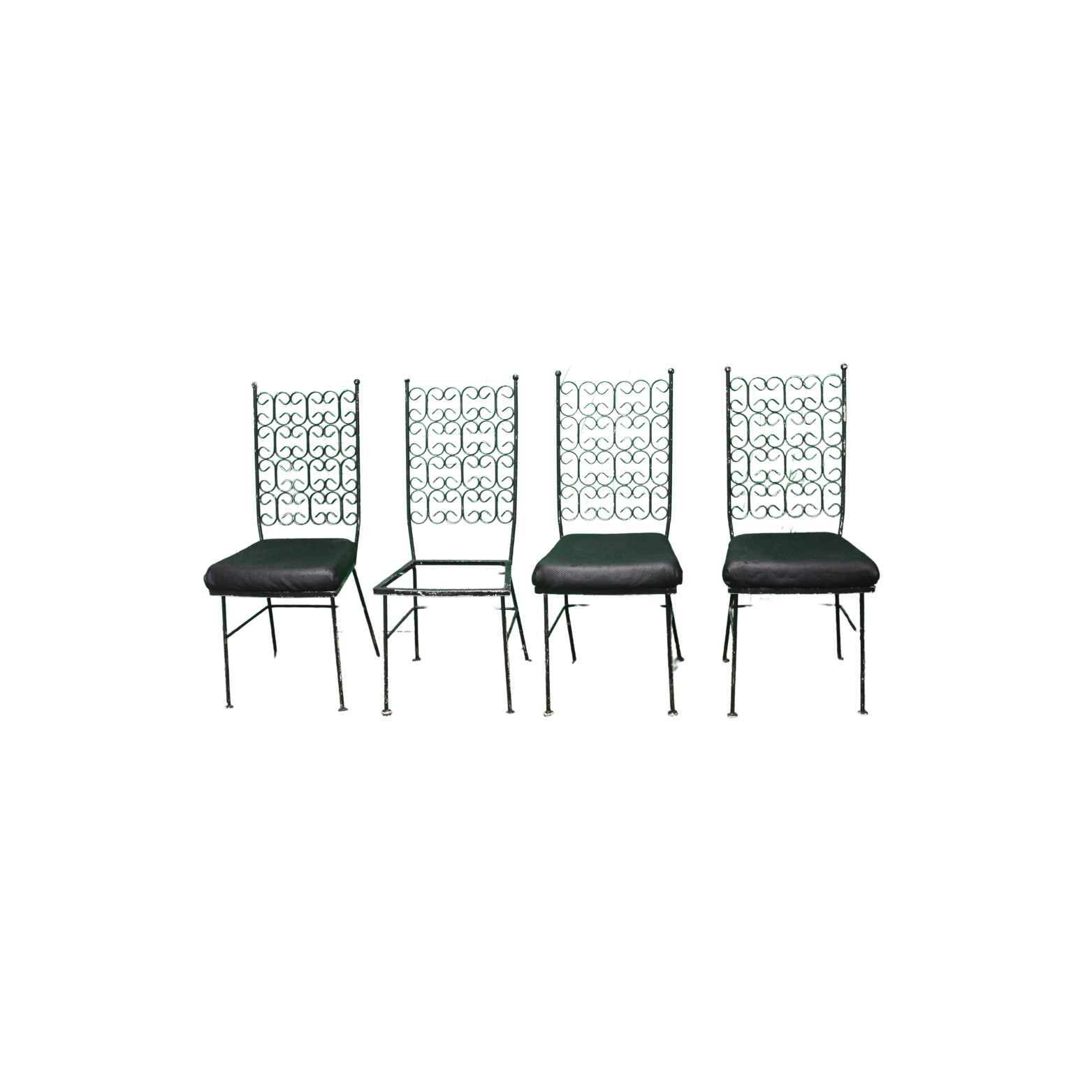 Ironically inspired by Arthur Umanoff's Grenada Collection, this dinette set features a playful iron scroll design. 