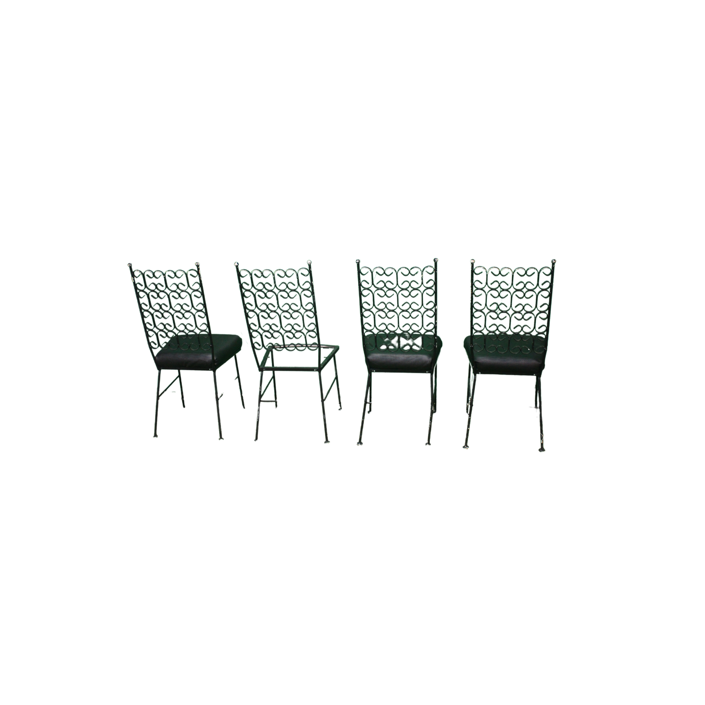 Ironically inspired by Arthur Umanoff's Grenada Collection, this dinette set features a playful iron scroll design. 