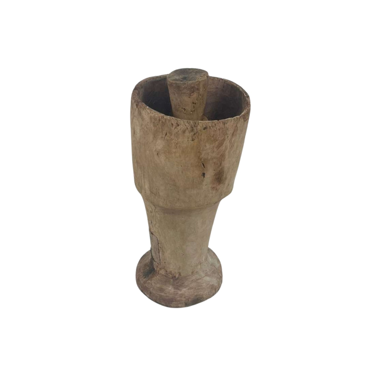 Vintage wooden mortar on a white background