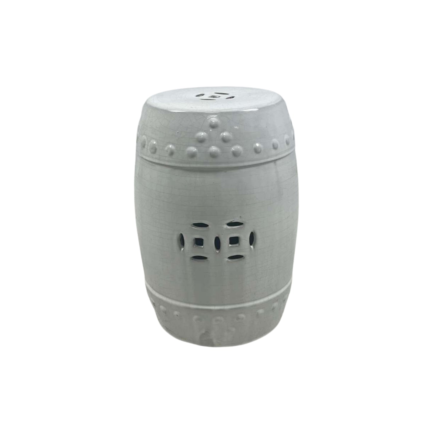 Front view of an Oriental White Ceramic Garden Stool on a white background