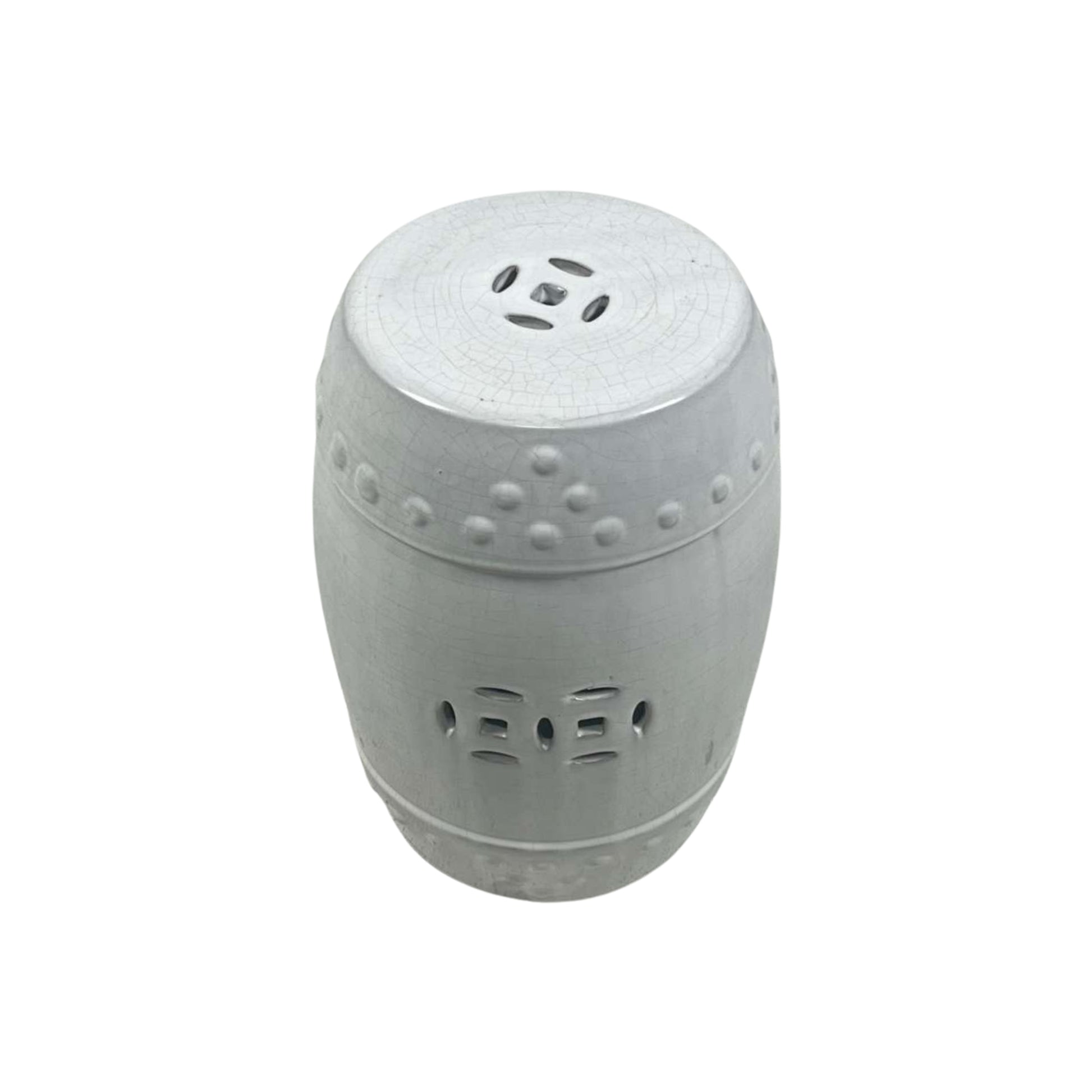 Top view of an Oriental White Ceramic Garden Stool on a white background