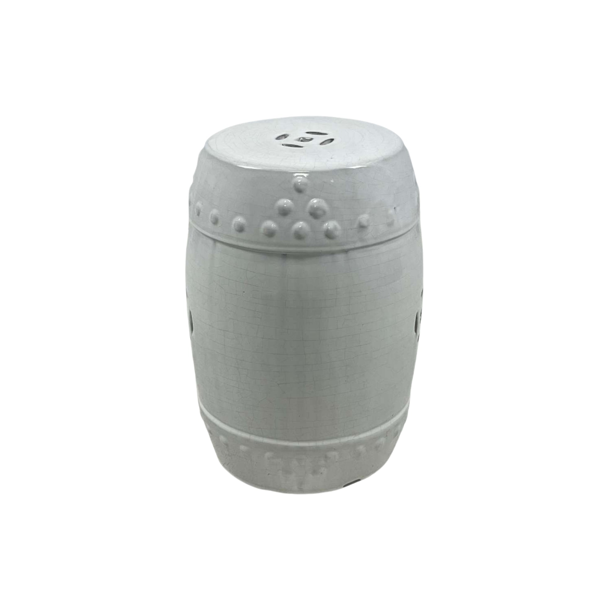 Side view of an Oriental White Ceramic Garden Stool on a white background
