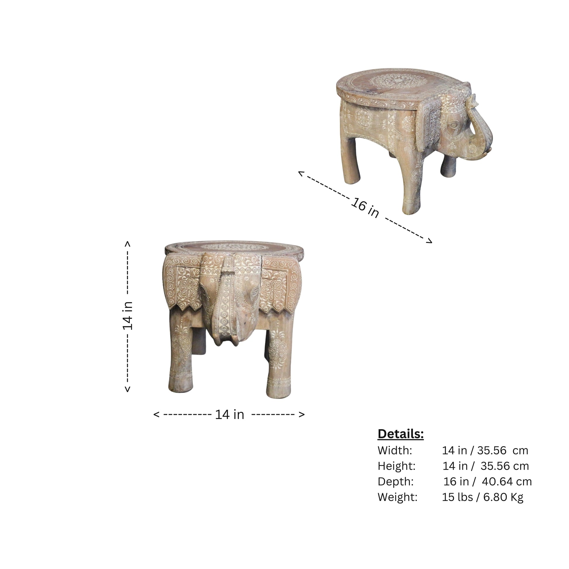 Light wood carved elephant side table/foot stool with boho vibes, perfectly imperfect.