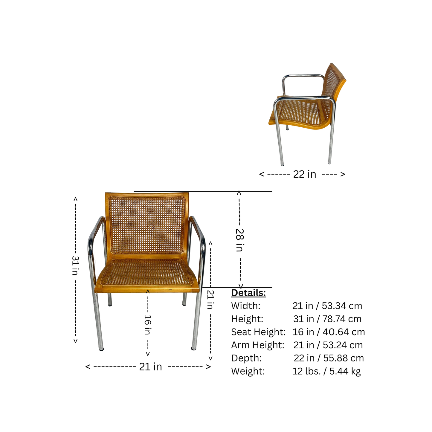 Italian MCM Curved Cane & Chrome Chairs Set of (4)
