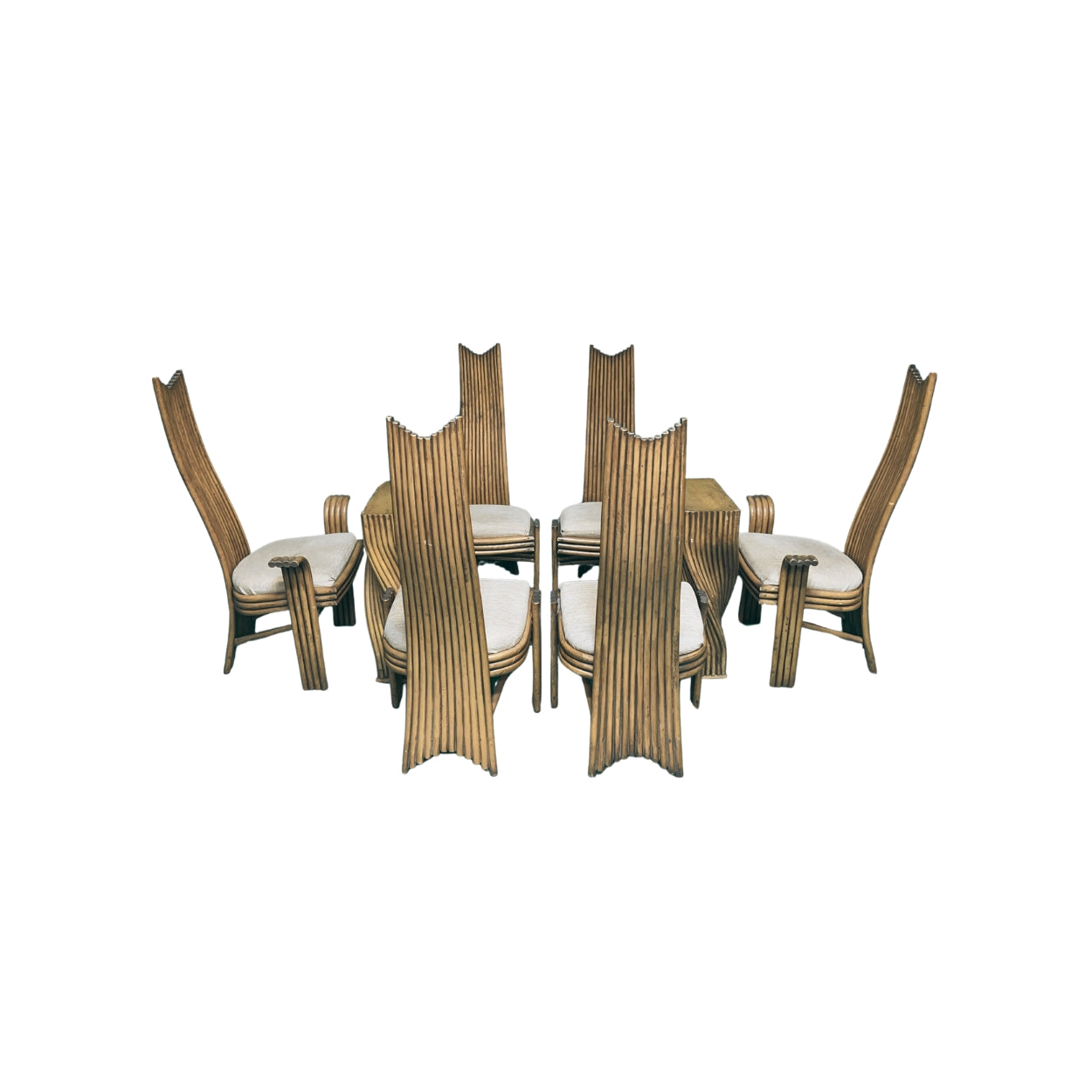 Danny Ho Fong for McGuire-Glass Tabletop with Wood Stands and Chairs