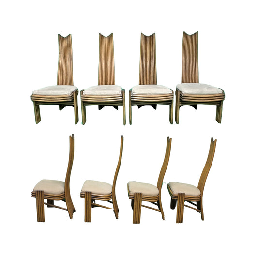 Danny Ho Fong for McGuire-Glass Tabletop with Wood Stands and Chairs
