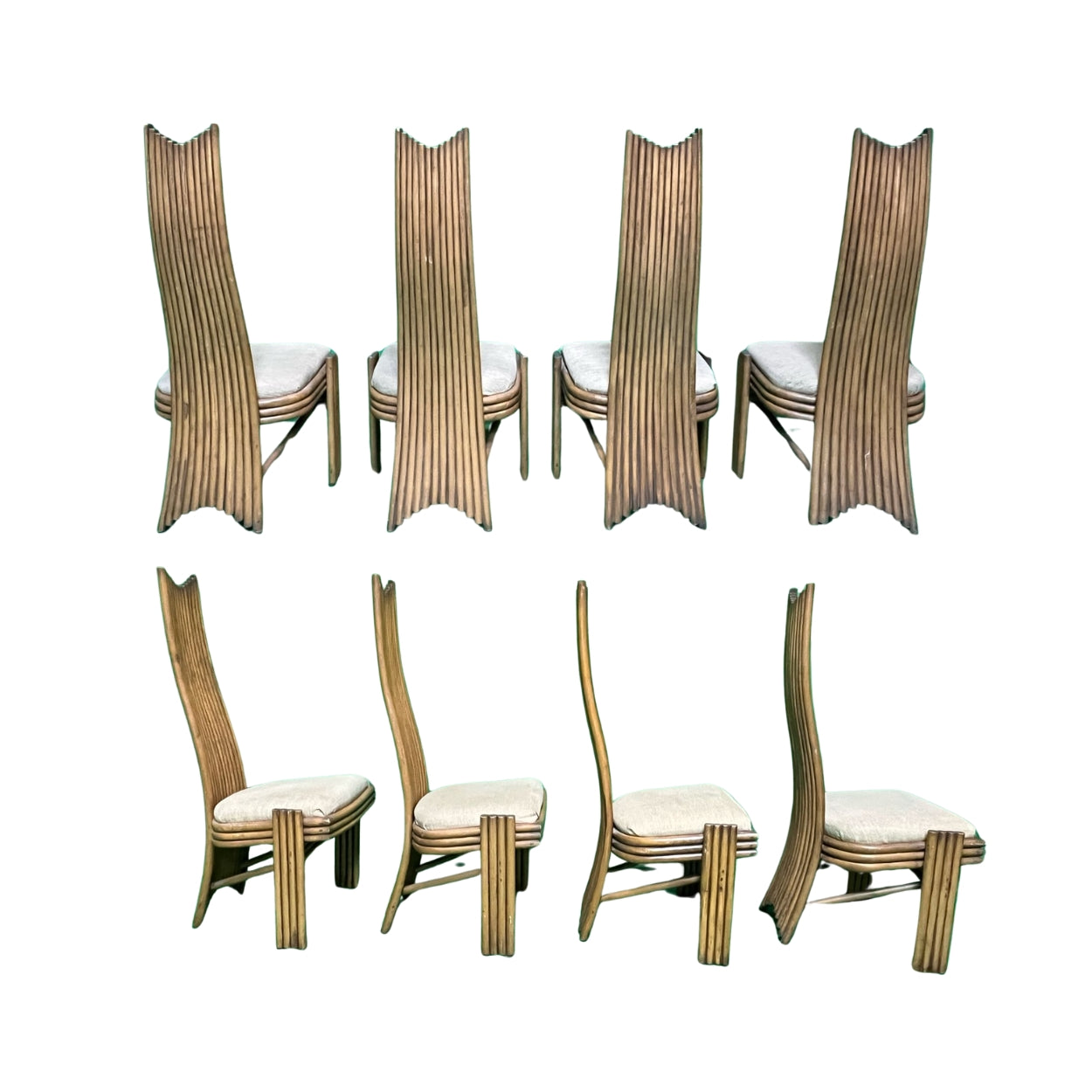 Danny Ho Fong for McGuire-Glass Tabletop with Wood Stands and Chairs