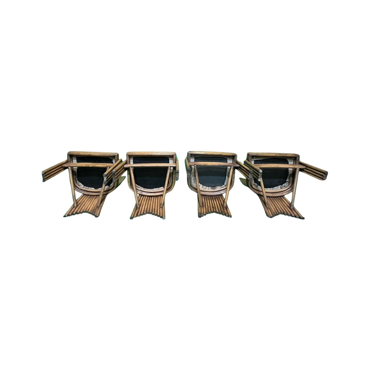 Danny Ho Fong for McGuire-Glass Tabletop with Wood Stands and Chairs