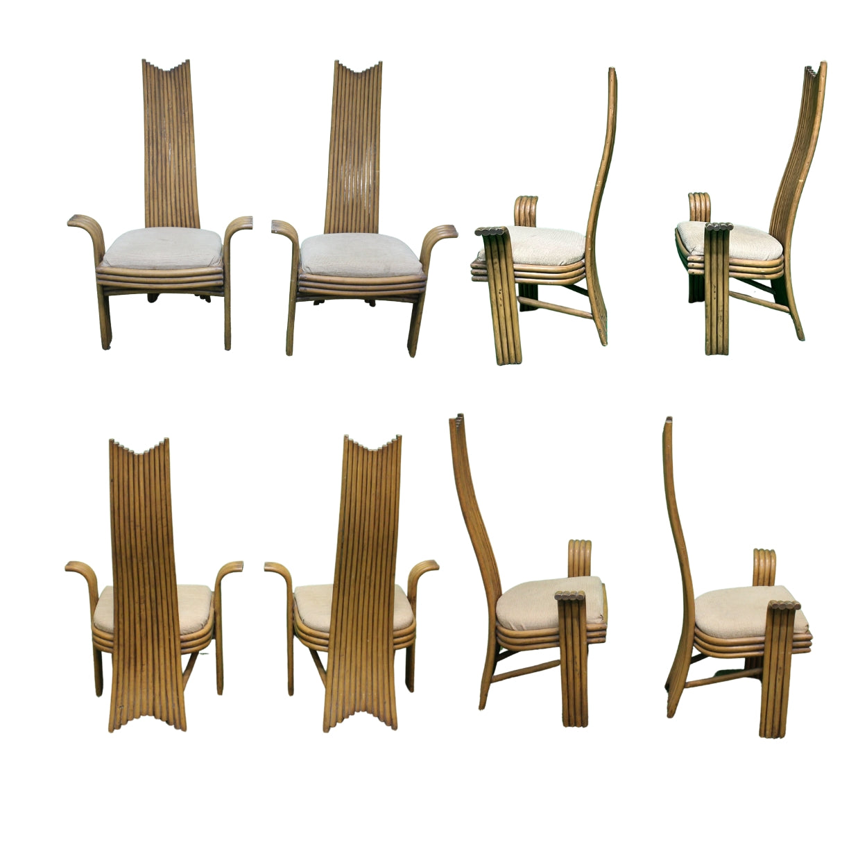 Danny Ho Fong for McGuire-Glass Tabletop with Wood Stands and Chairs