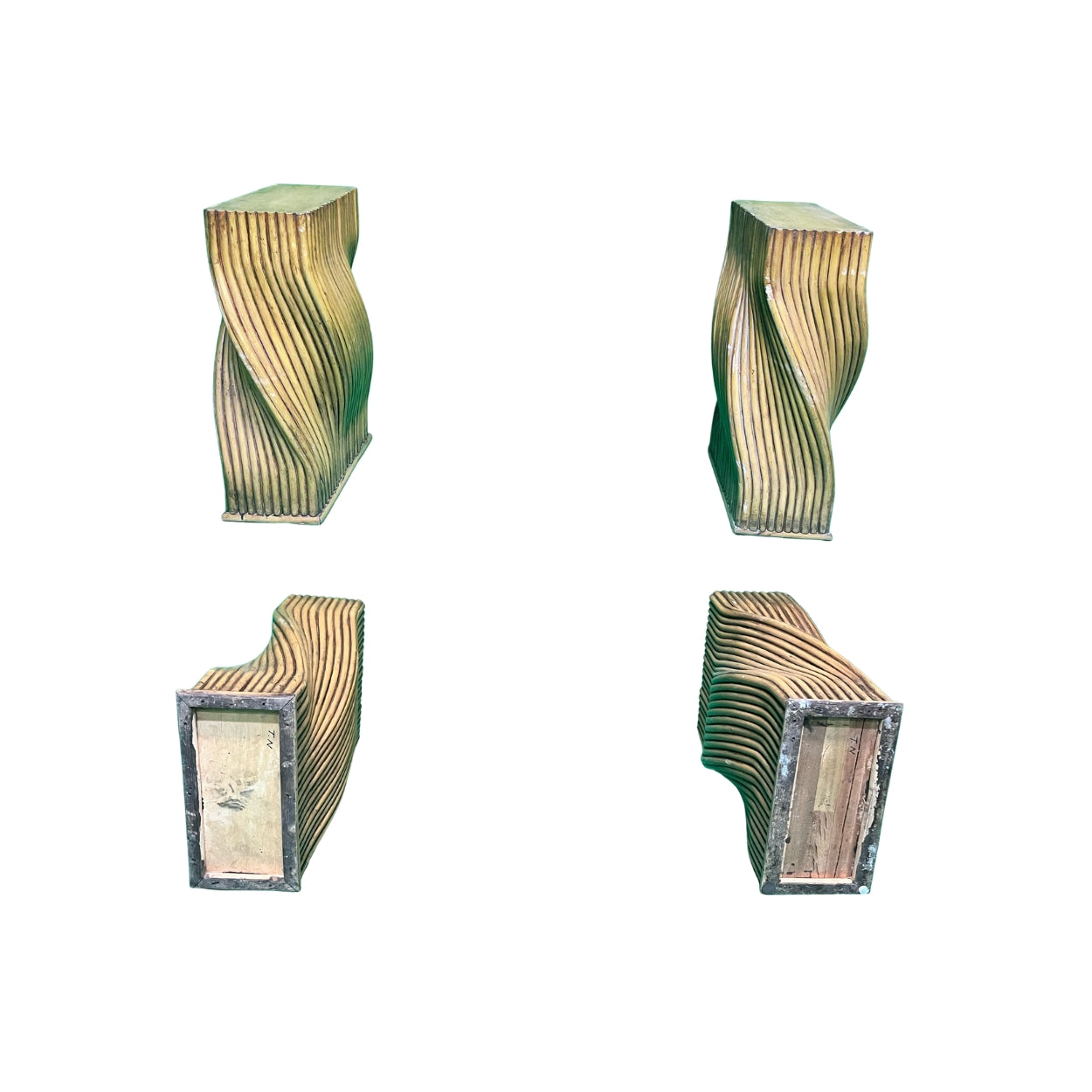 Danny Ho Fong for McGuire-Glass Tabletop with Wood Stands and Chairs