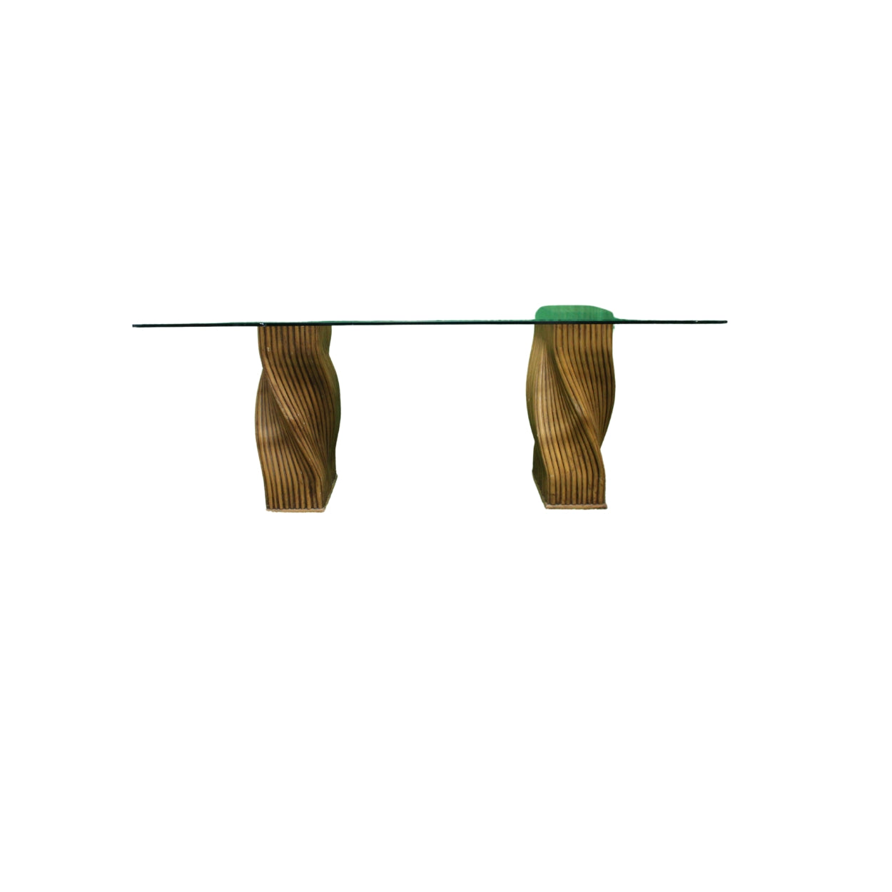 Danny Ho Fong for McGuire-Glass Tabletop with Wood Stands and Chairs