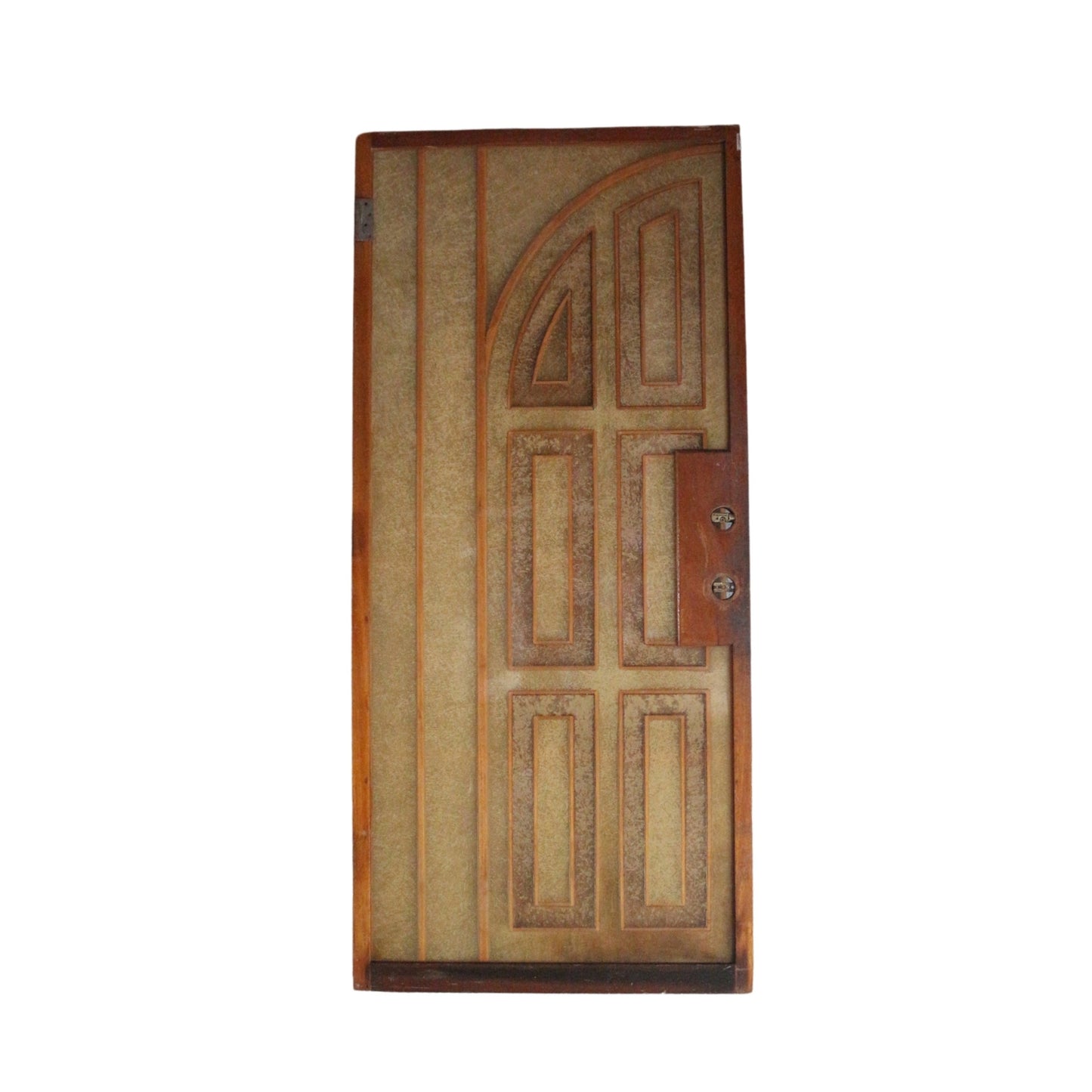 Rescued vintage resin and wood door, part of a double door set, with Intricate cathedral-like design. Very rare and unique with earth tones.
