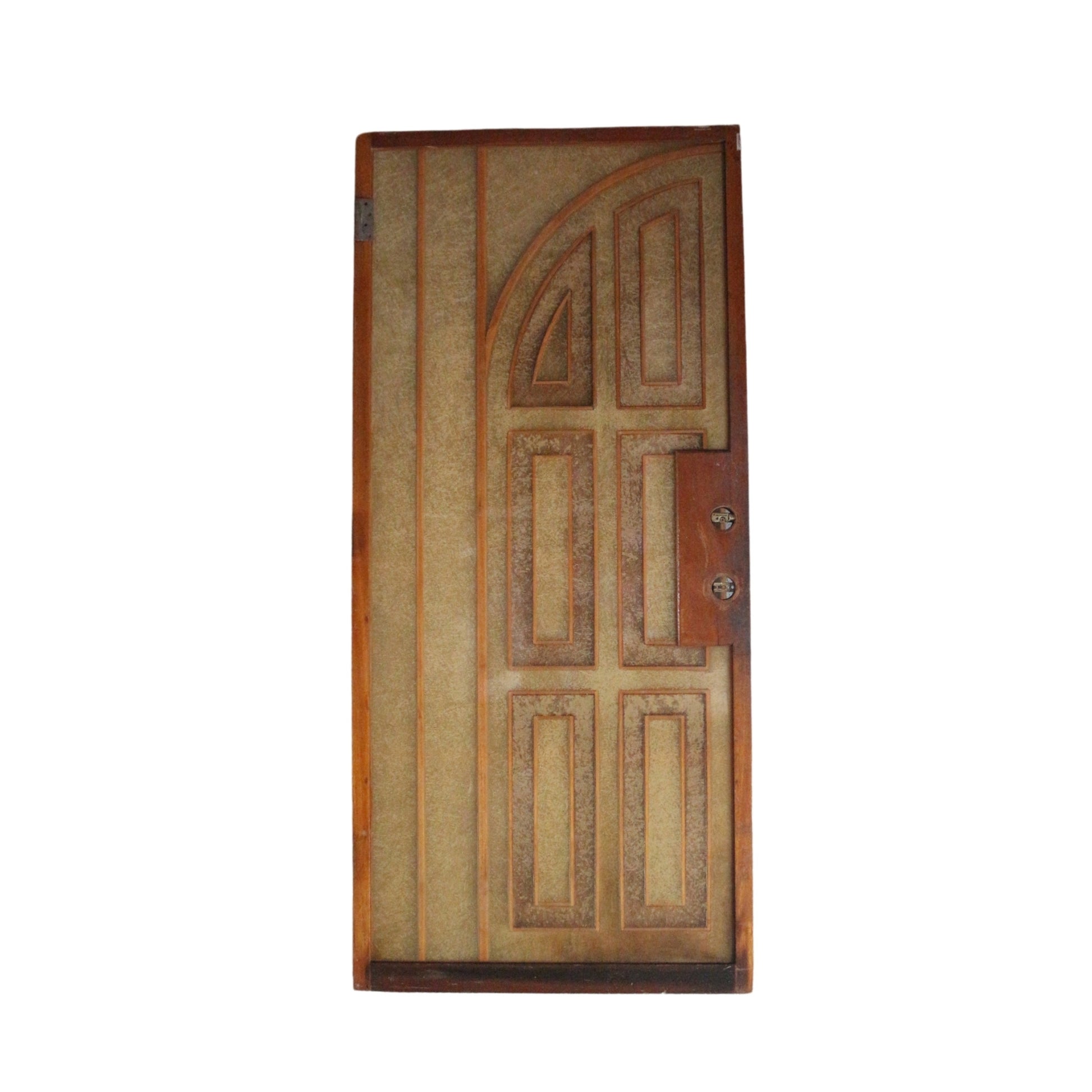 Rescued vintage resin and wood door, part of a double door set, with Intricate cathedral-like design. Very rare and unique with earth tones.