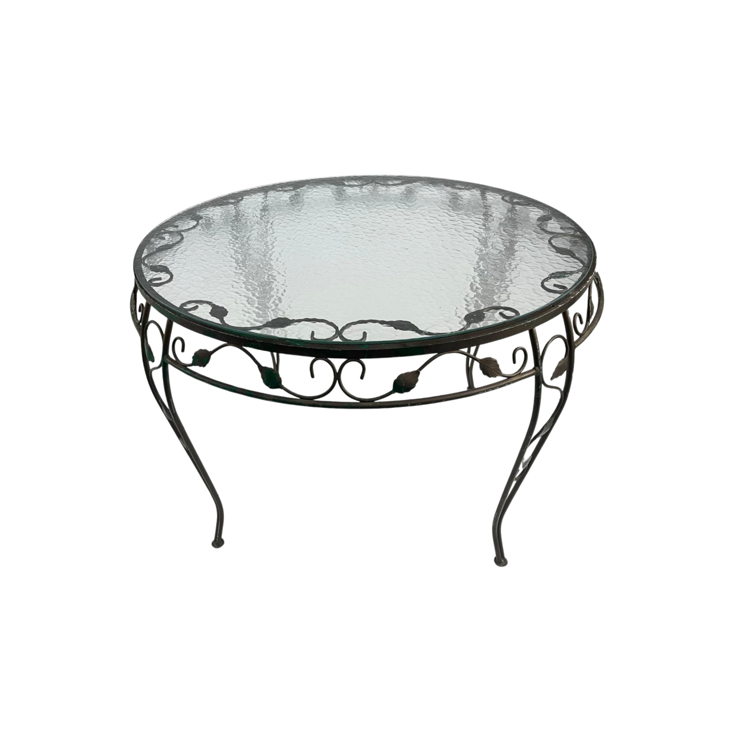 Vintage Wrought Iron Round Patio Table With Glass