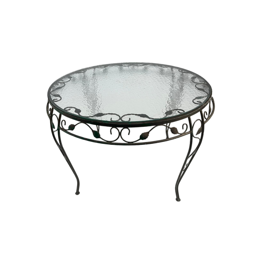 Vintage Wrought Iron Round Patio Table With Glass