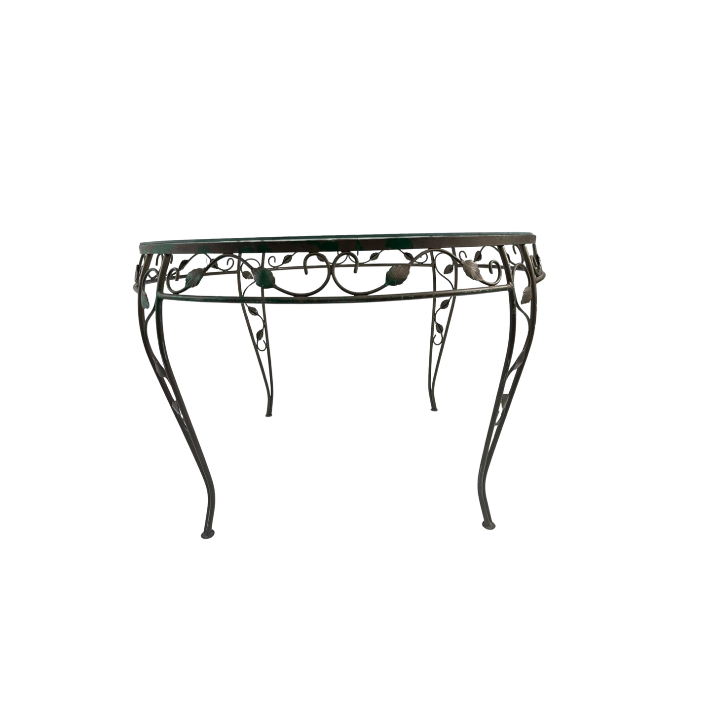 Vintage Wrought Iron Round Patio Table With Glass