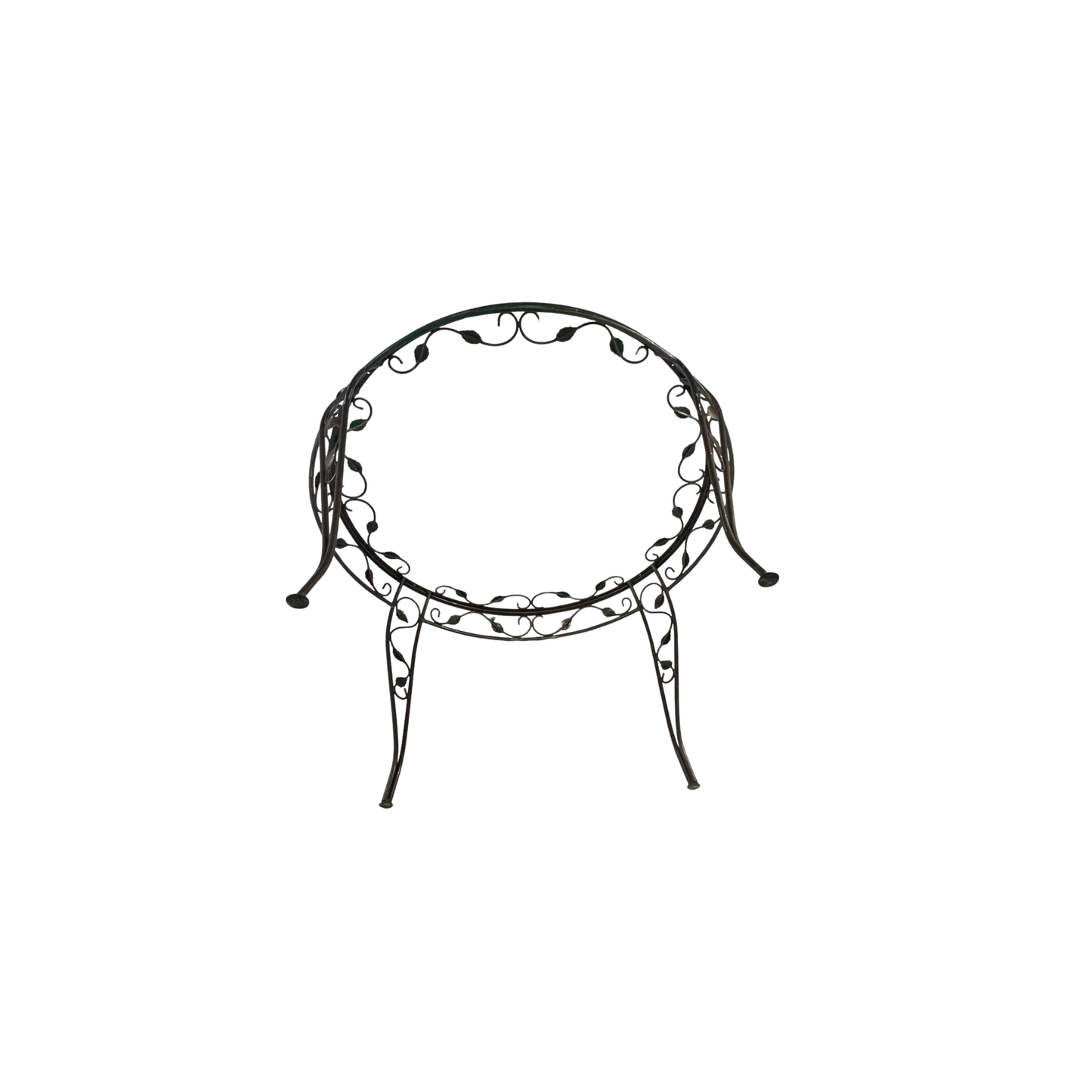 Vintage Wrought Iron Round Patio Table With Glass