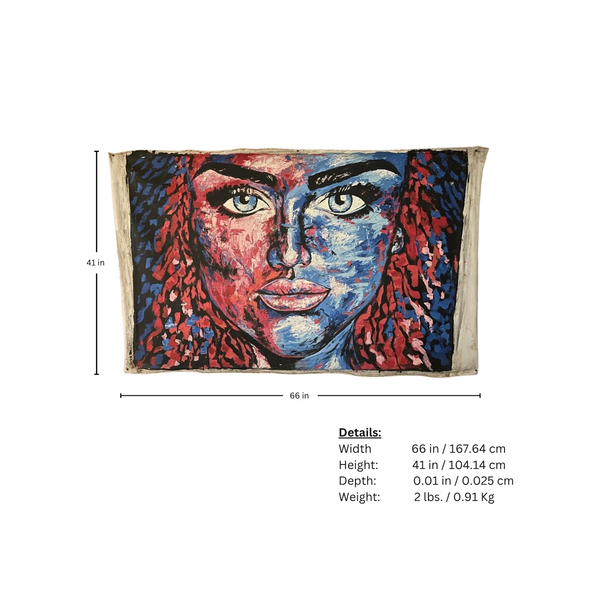 Page of acrylic painting measurements on canvas of a woman's face on a white background

