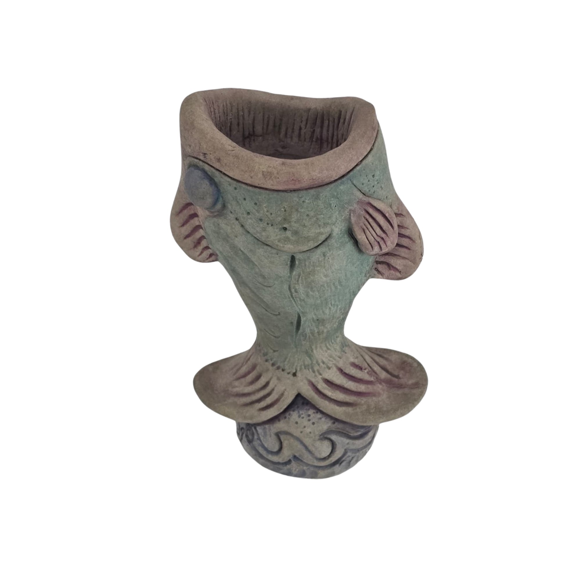 Decorative fish-shaped vase on a white background