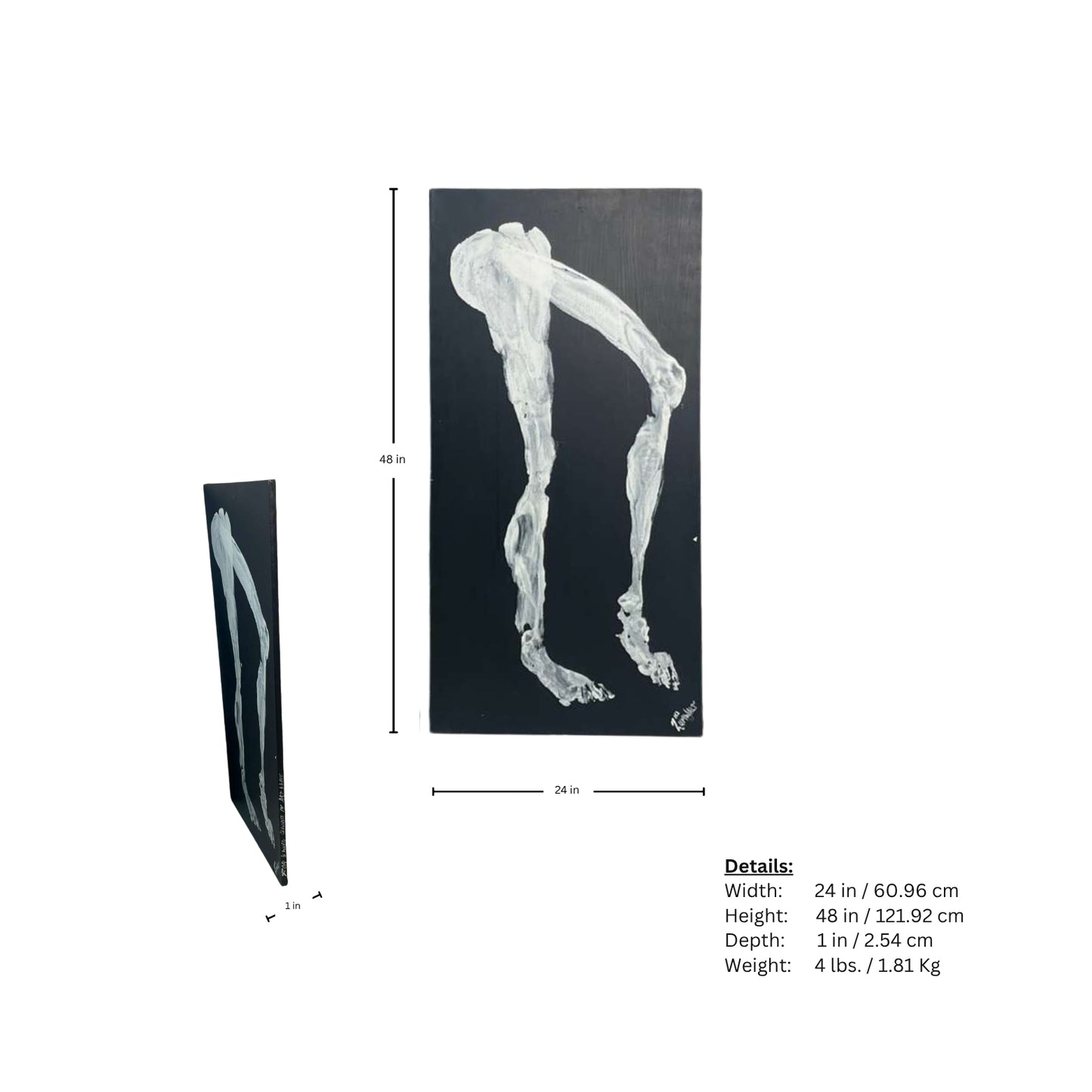 Page of wall art measurements of legs and breasts on a white background