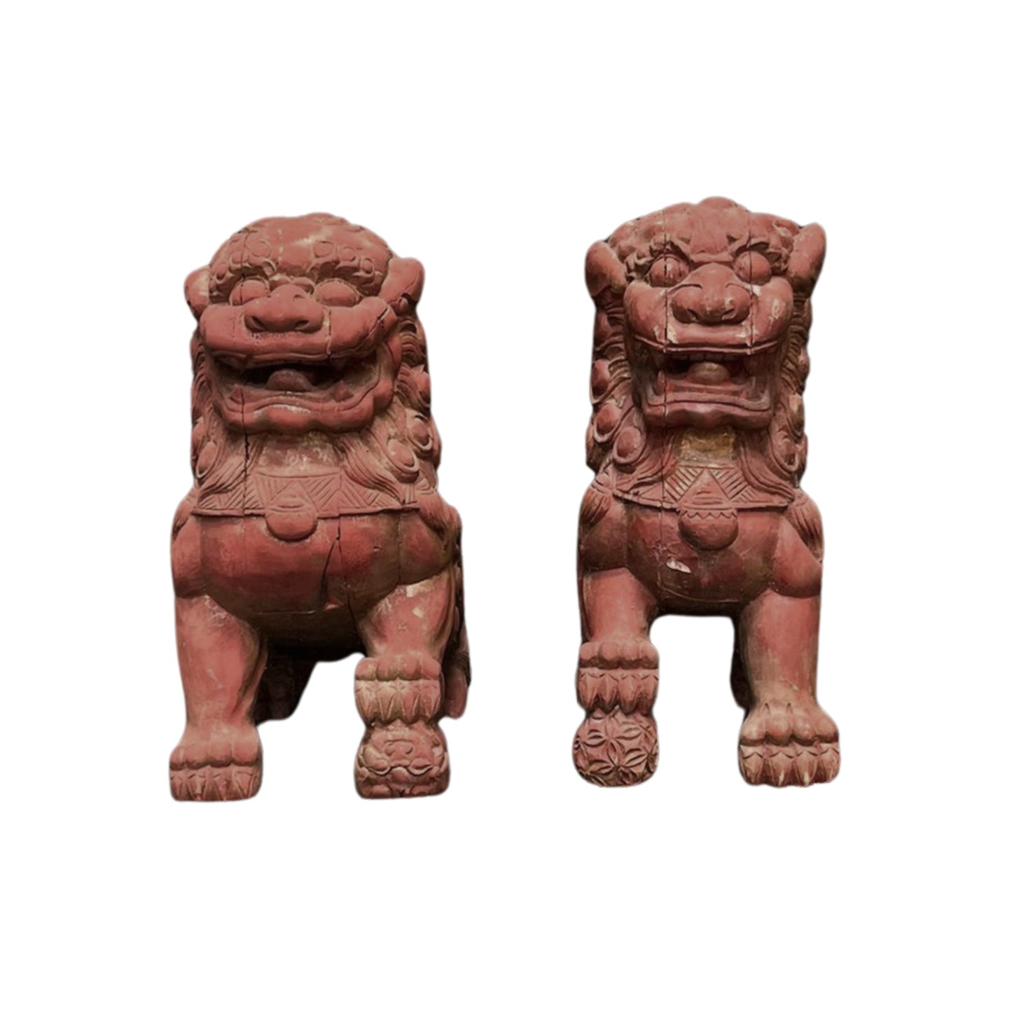 Foo Dogs in Red Wood, Set of 2