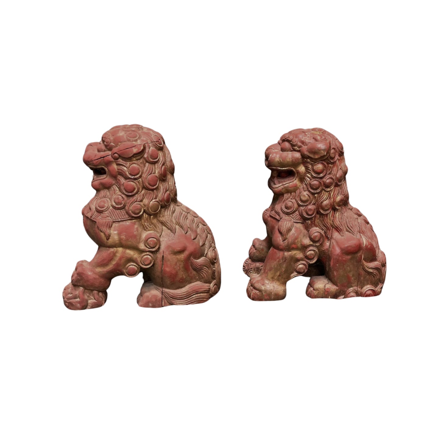 Foo Dogs in Red Wood, Set of 2
