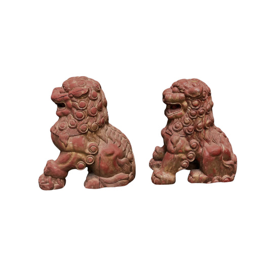 Foo Dogs in Red Wood, Set of 2