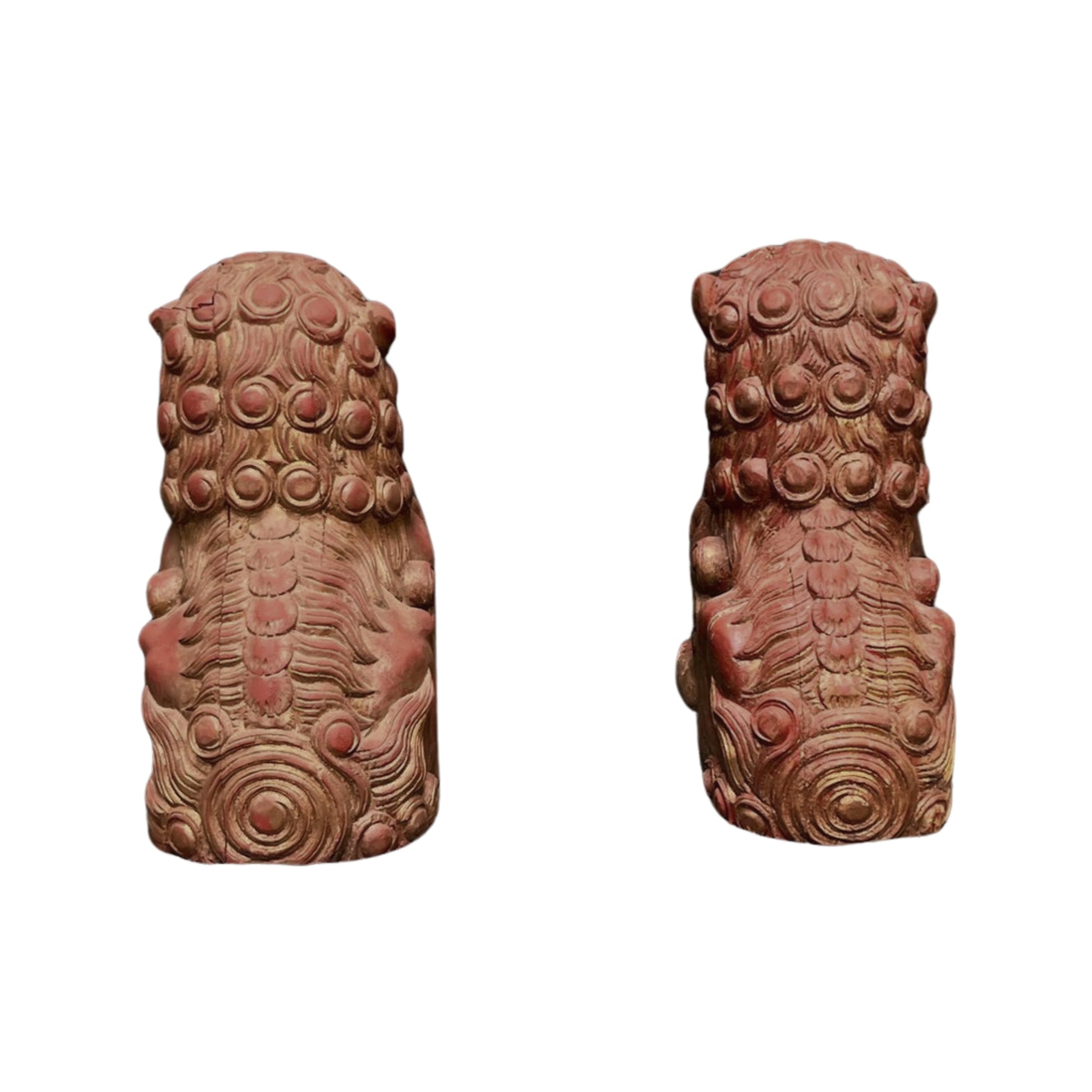 Foo Dogs in Red Wood, Set of 2