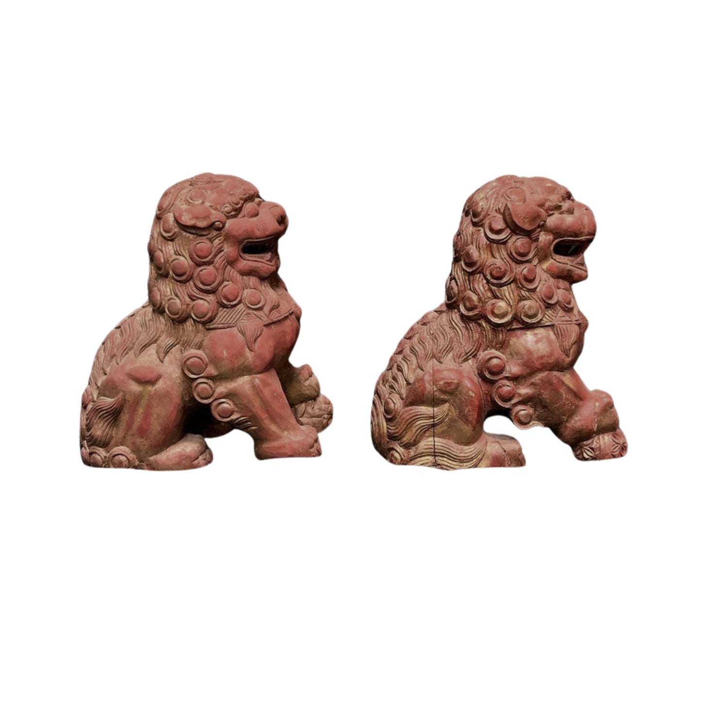 Foo Dogs in Red Wood, Set of 2