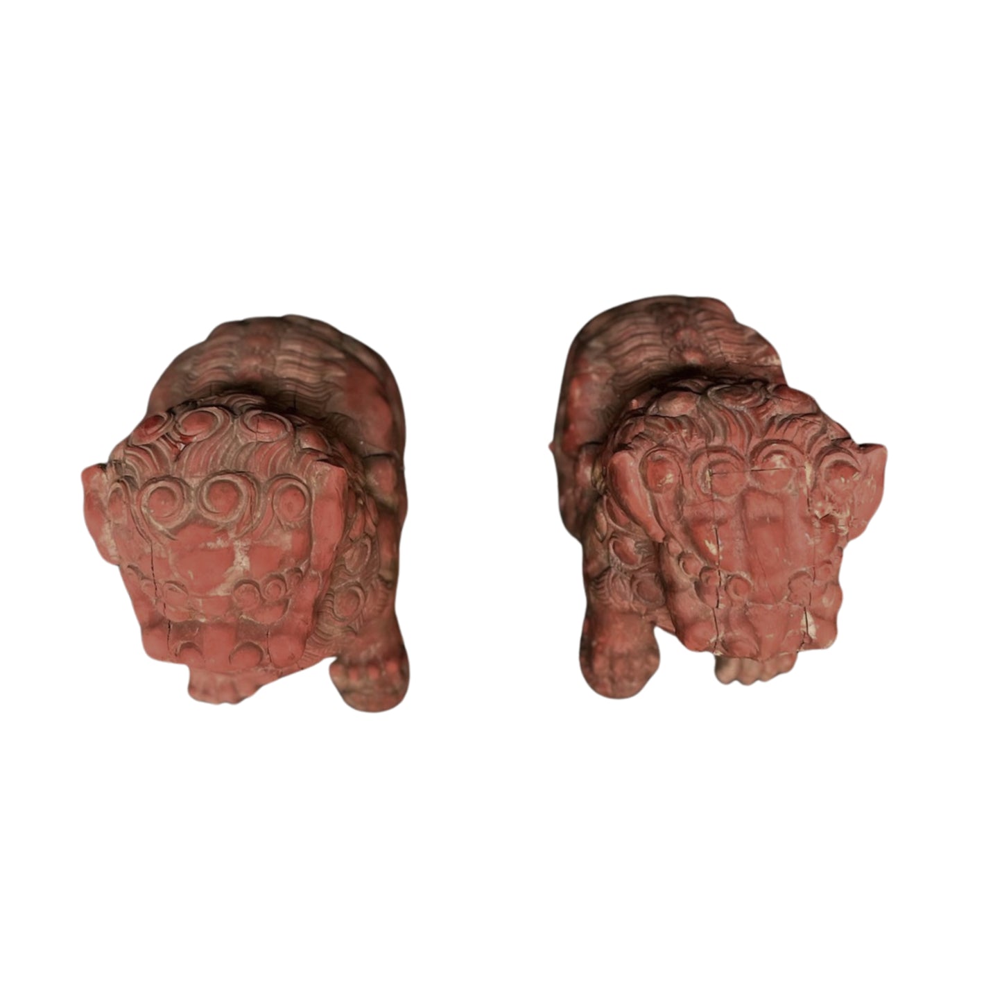 Foo Dogs in Red Wood, Set of 2