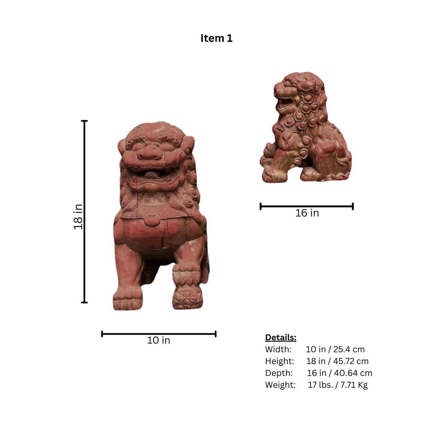 Foo Dogs in Red Wood, Set of 2