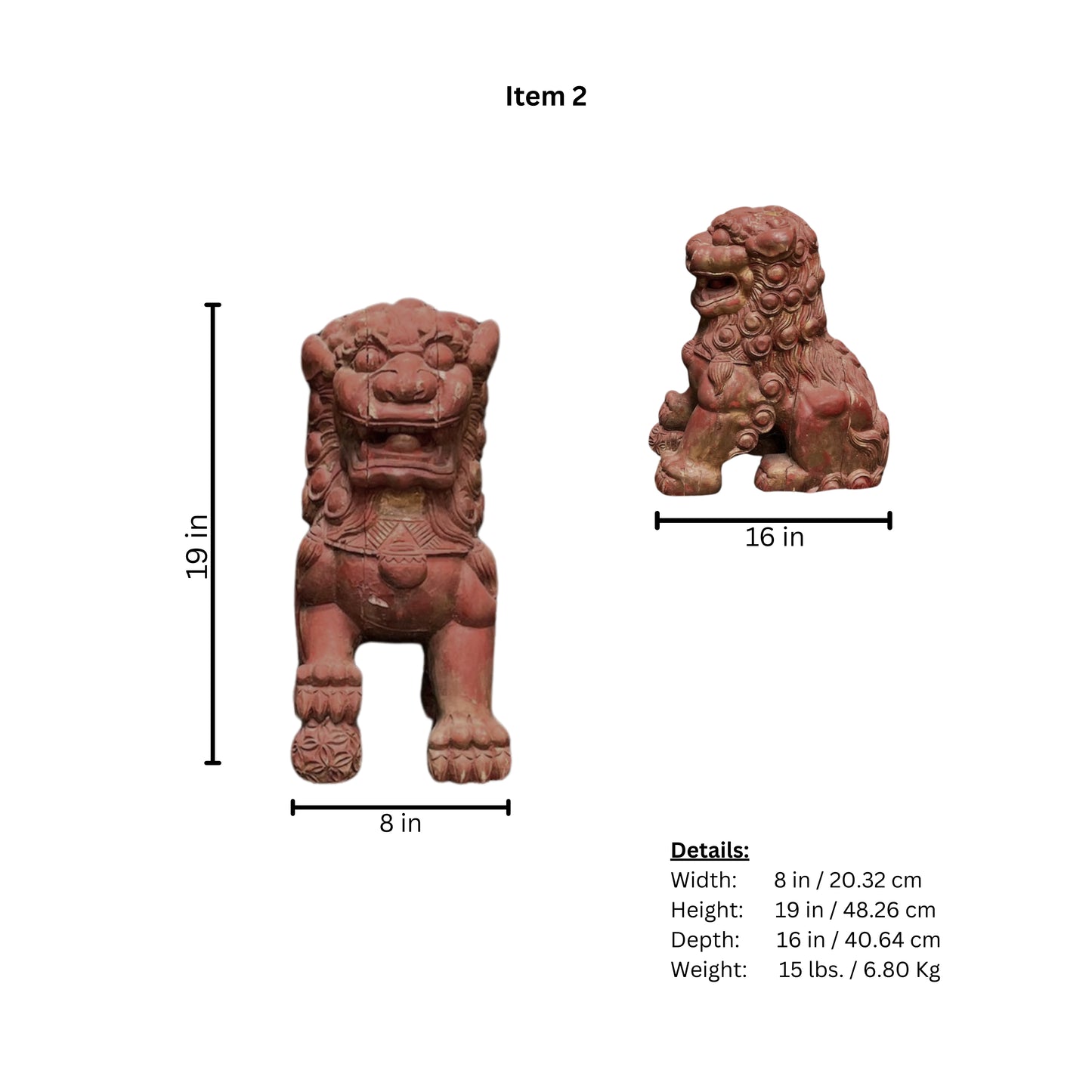 Foo Dogs in Red Wood, Set of 2