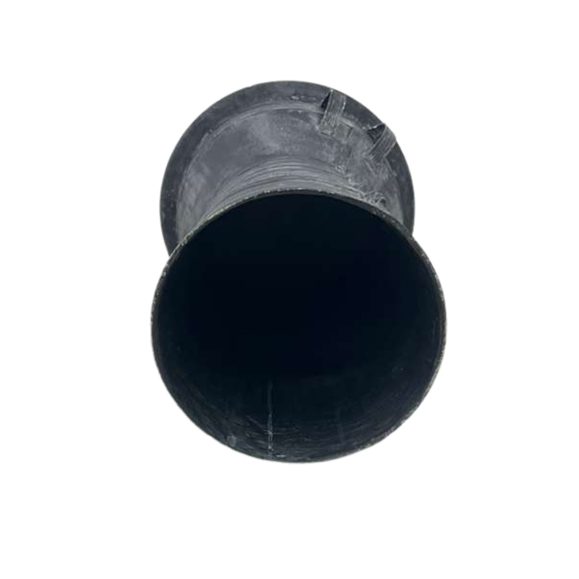 View from the bottom of an outdoor metal side table with a frog drum, top view, from Pottery Barn